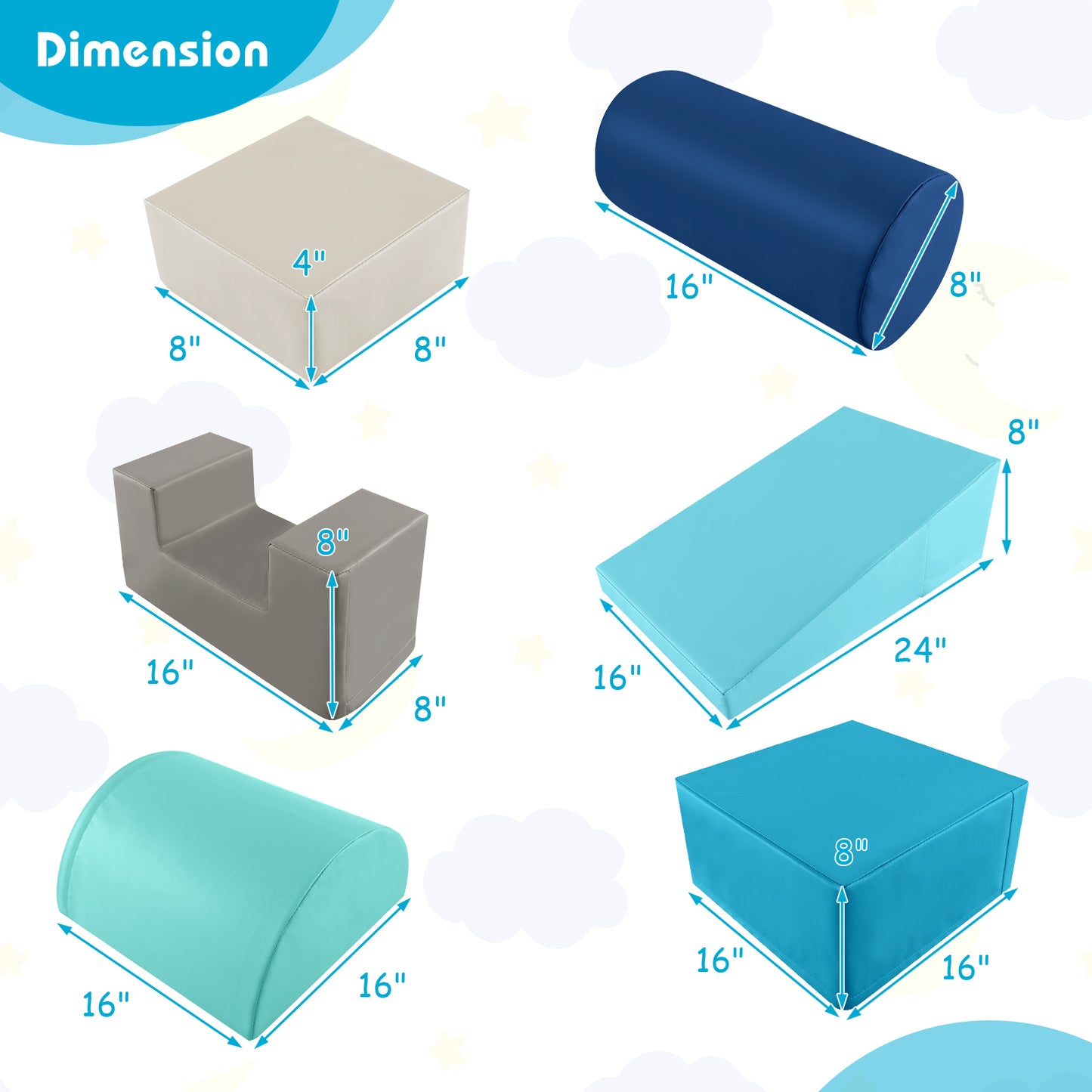 6 Pieces Foam Climbing Blocks Indoor Climb and Crawl Activity Playset with Rectangles-Navy Kids Crystal