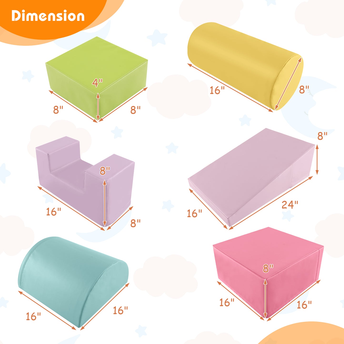 6 Pieces Foam Climbing Blocks Indoor Climb and Crawl Activity Playset with Rectangles-Macaron Multicolor Kids Crystal