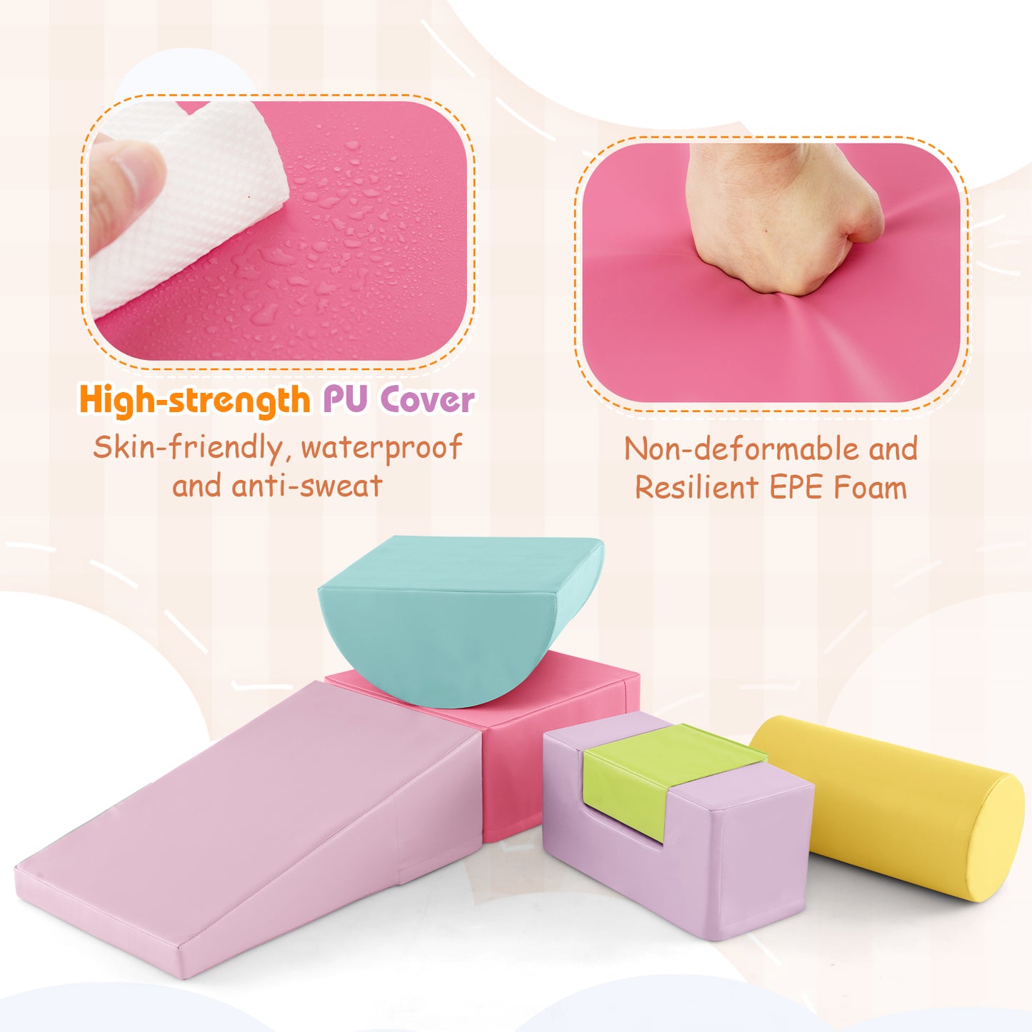 6 Pieces Foam Climbing Blocks Indoor Climb and Crawl Activity Playset with Rectangles-Macaron Multicolor Kids Crystal