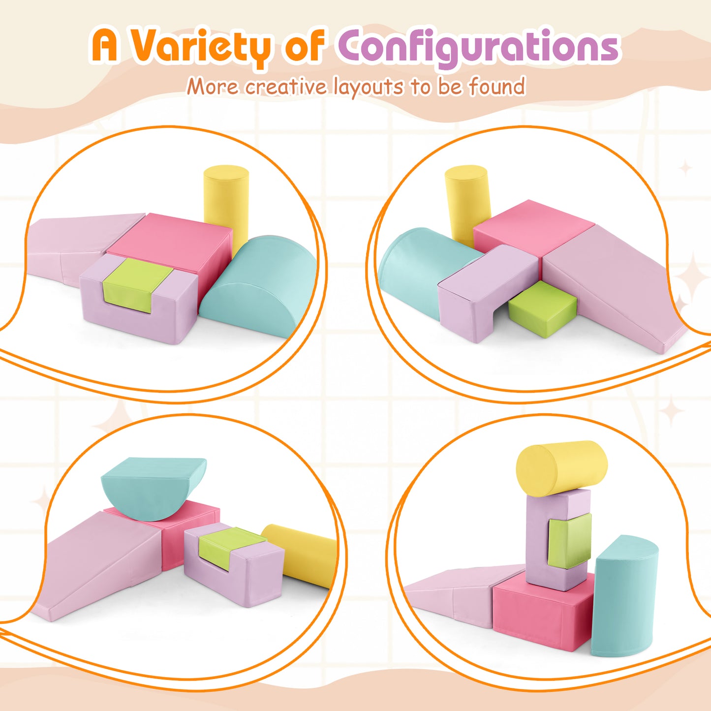6 Pieces Foam Climbing Blocks Indoor Climb and Crawl Activity Playset with Rectangles-Macaron Multicolor Kids Crystal
