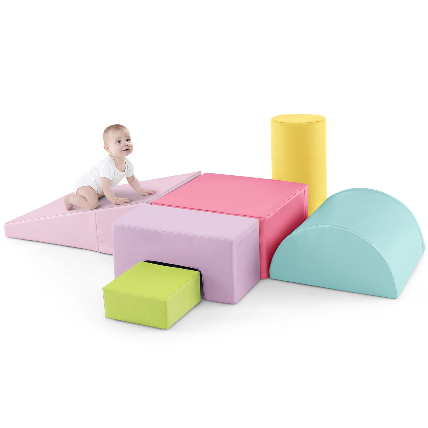 6 Pieces Foam Climbing Blocks Indoor Climb and Crawl Activity Playset with Rectangles-Macaron Multicolor Kids Crystal