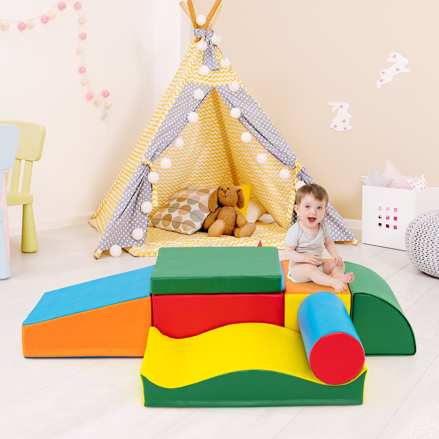 7 Pieces Toddlers Climbing Toys with EPE Foam and Removable PU Leather Kids Crystal