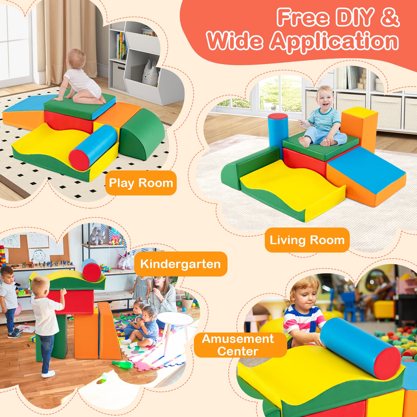 7 Pieces Toddlers Climbing Toys with EPE Foam and Removable PU Leather Kids Crystal