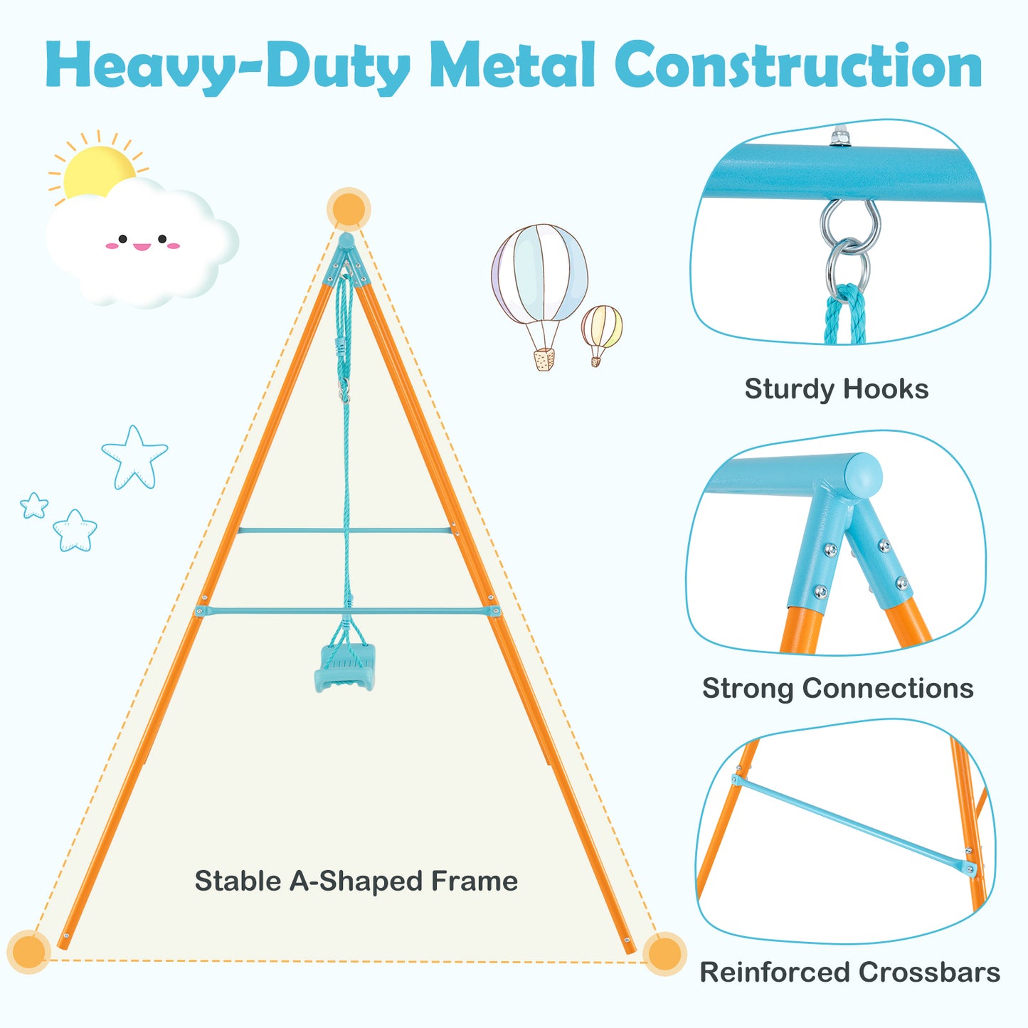 Outdoor Heavy Duty Metal Toddler Swing Set with Stand-Orange Kids Crystal