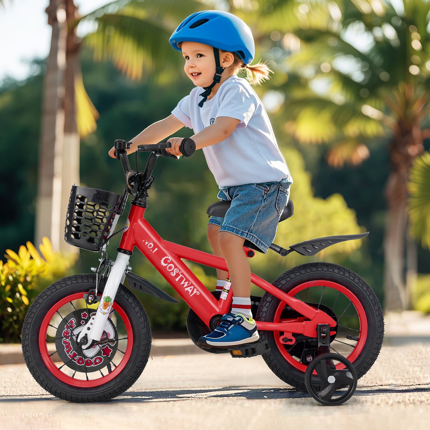 12 Inch Kids Bike Adjustable with Storage Basket and Double Brake for 3-4 Years Old-12 inches Kids Crystal