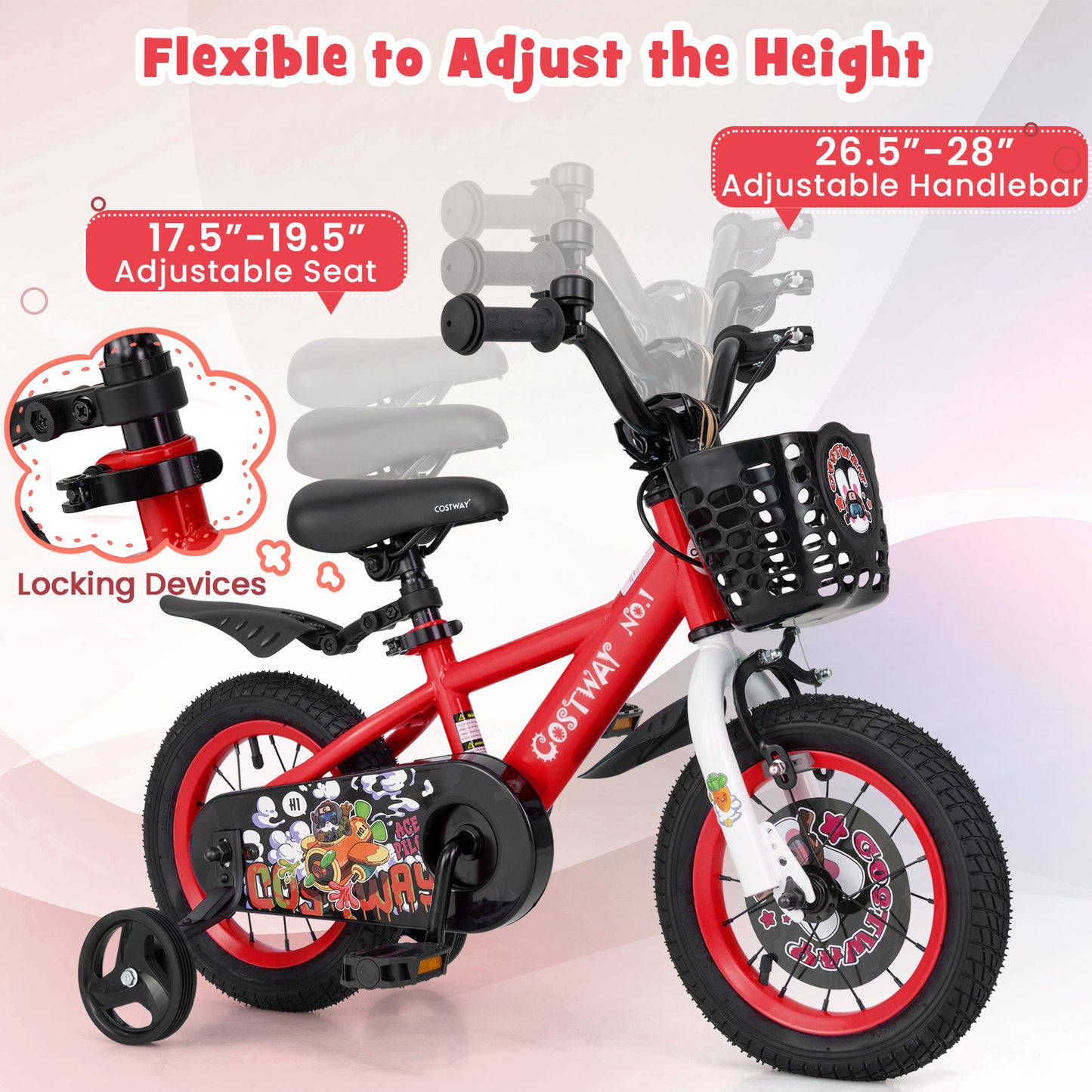 12 Inch Kids Bike Adjustable with Storage Basket and Double Brake for 3-4 Years Old-12 inches Kids Crystal