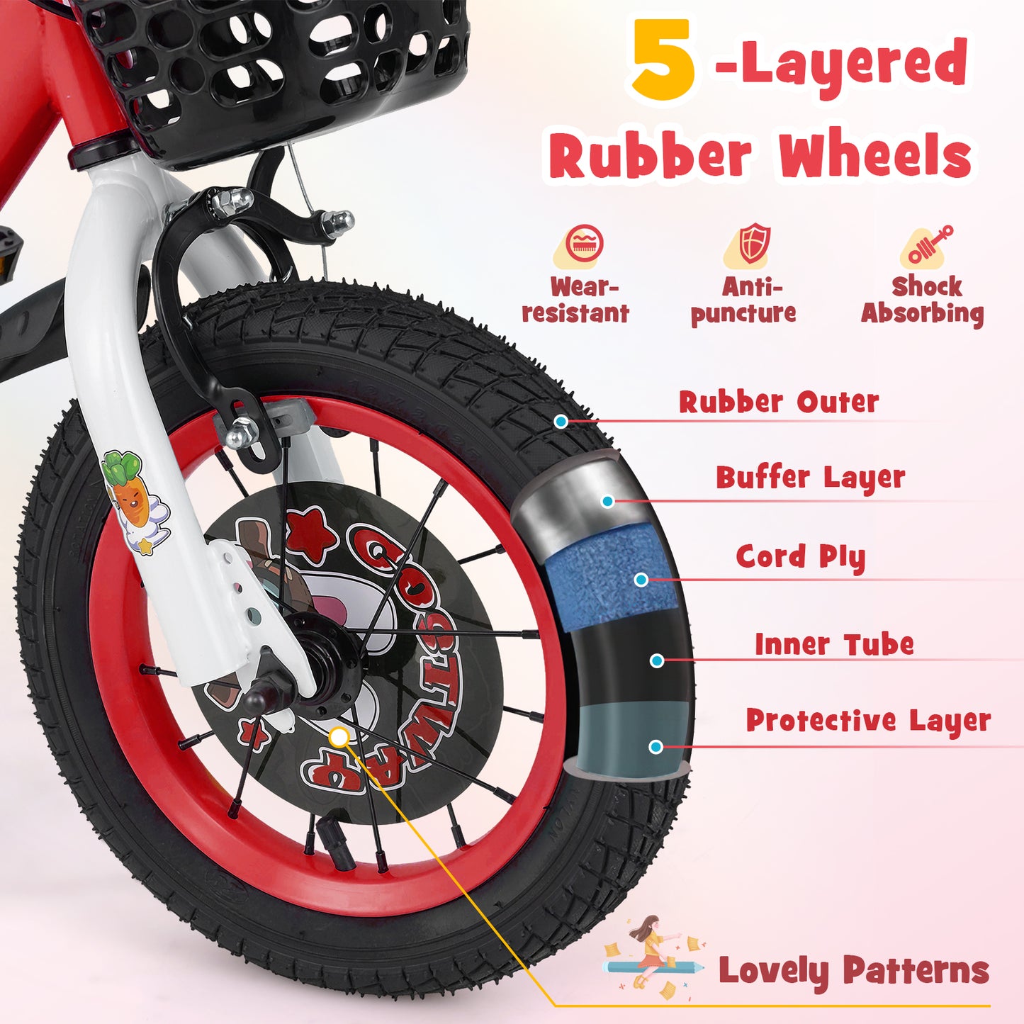 12 Inch Kids Bike Adjustable with Storage Basket and Double Brake for 3-4 Years Old-12 inches Kids Crystal