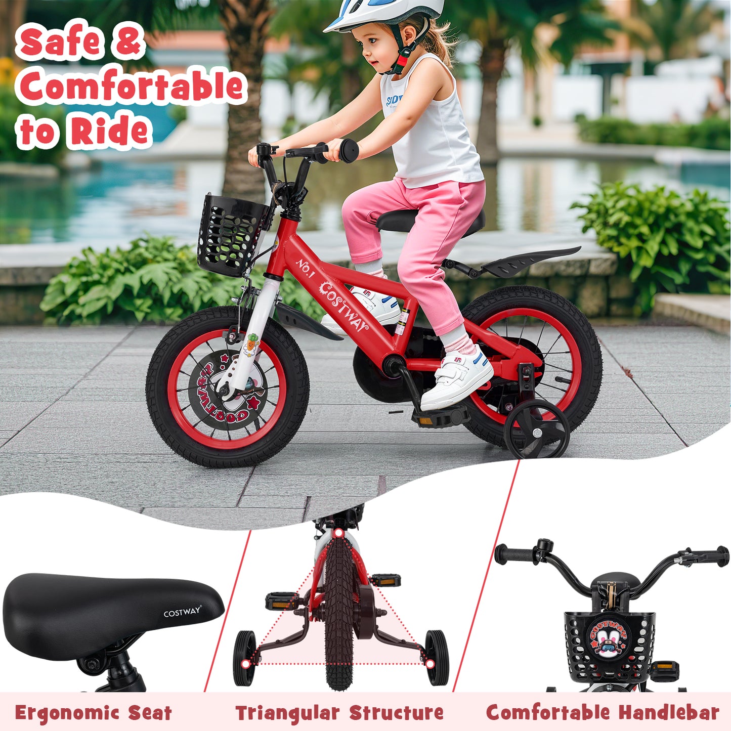 12 Inch Kids Bike Adjustable with Storage Basket and Double Brake for 3-4 Years Old-12 inches Kids Crystal