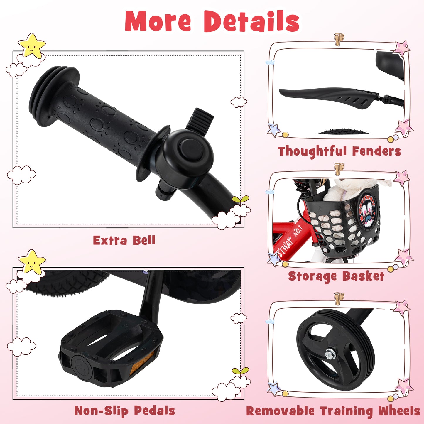 12 Inch Kids Bike Adjustable with Storage Basket and Double Brake for 3-4 Years Old-12 inches Kids Crystal