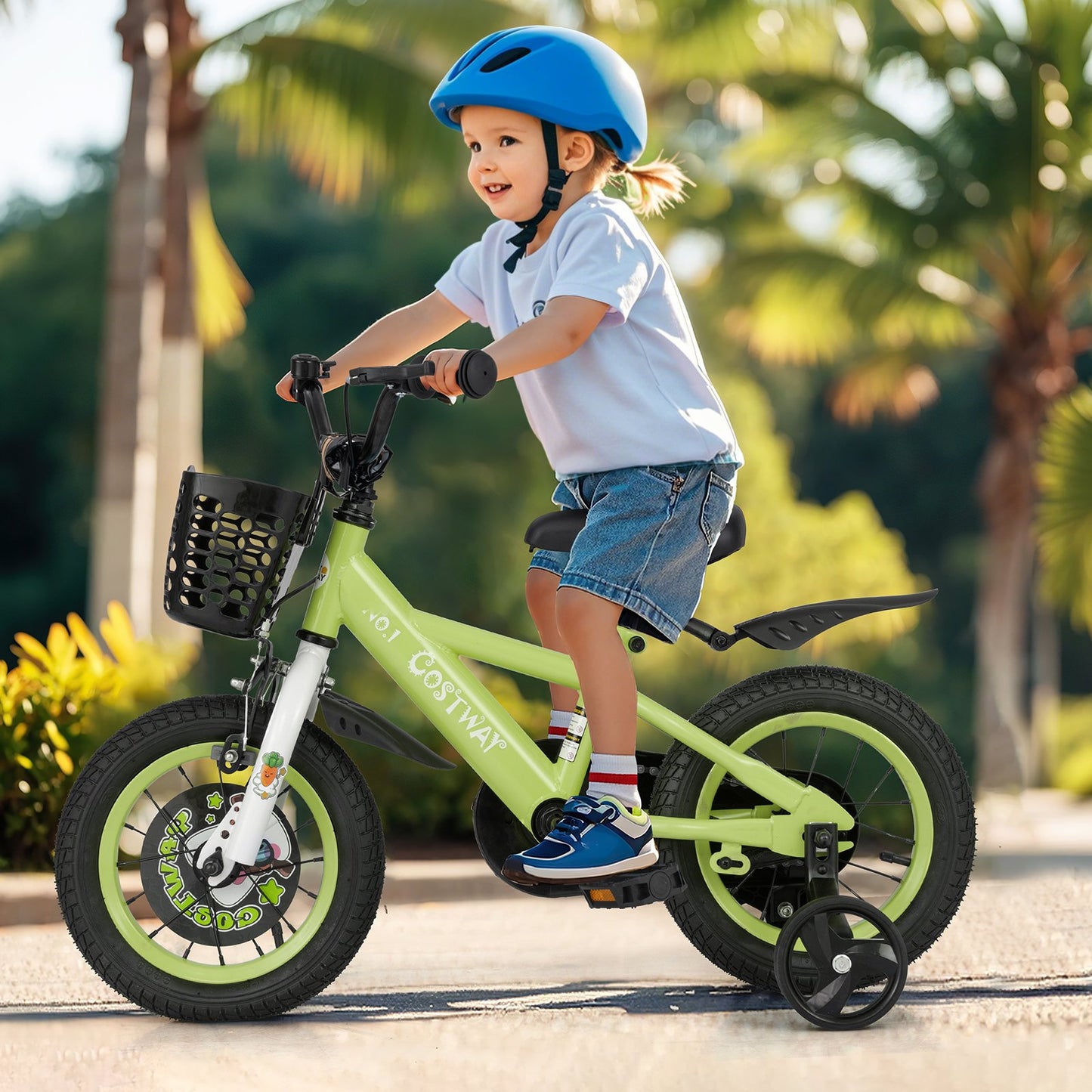 12 Inch Kids Bike Adjustable with Detachable Training Wheels for 3-4 Years Old-12 inches Kids Crystal
