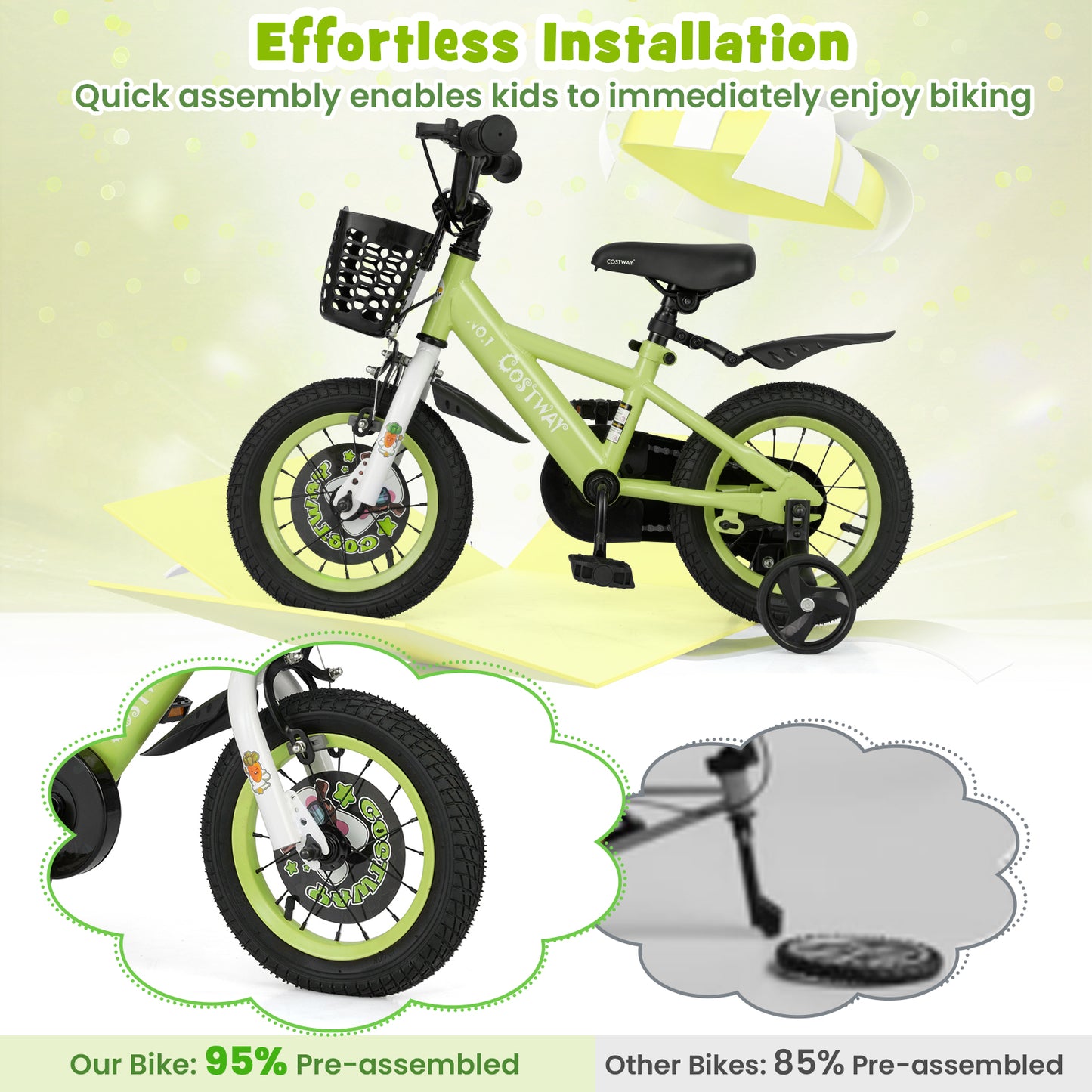 12 Inch Kids Bike Adjustable with Detachable Training Wheels for 3-4 Years Old-12 inches Kids Crystal