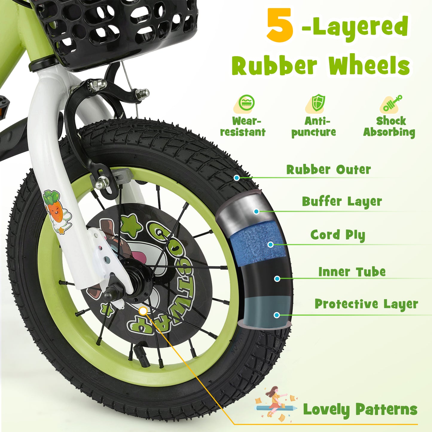 12 Inch Kids Bike Adjustable with Detachable Training Wheels for 3-4 Years Old-12 inches Kids Crystal
