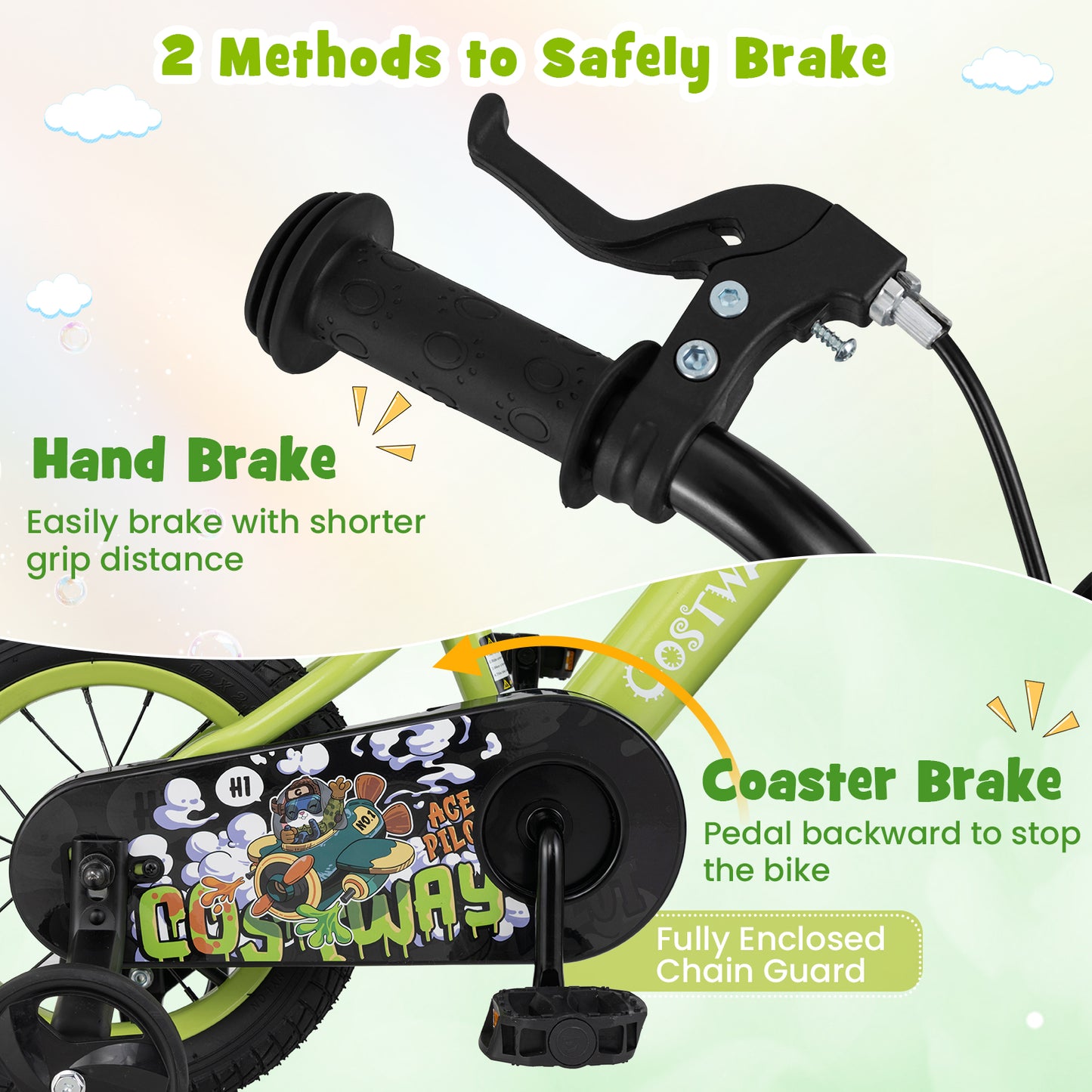12 Inch Kids Bike Adjustable with Detachable Training Wheels for 3-4 Years Old-12 inches Kids Crystal