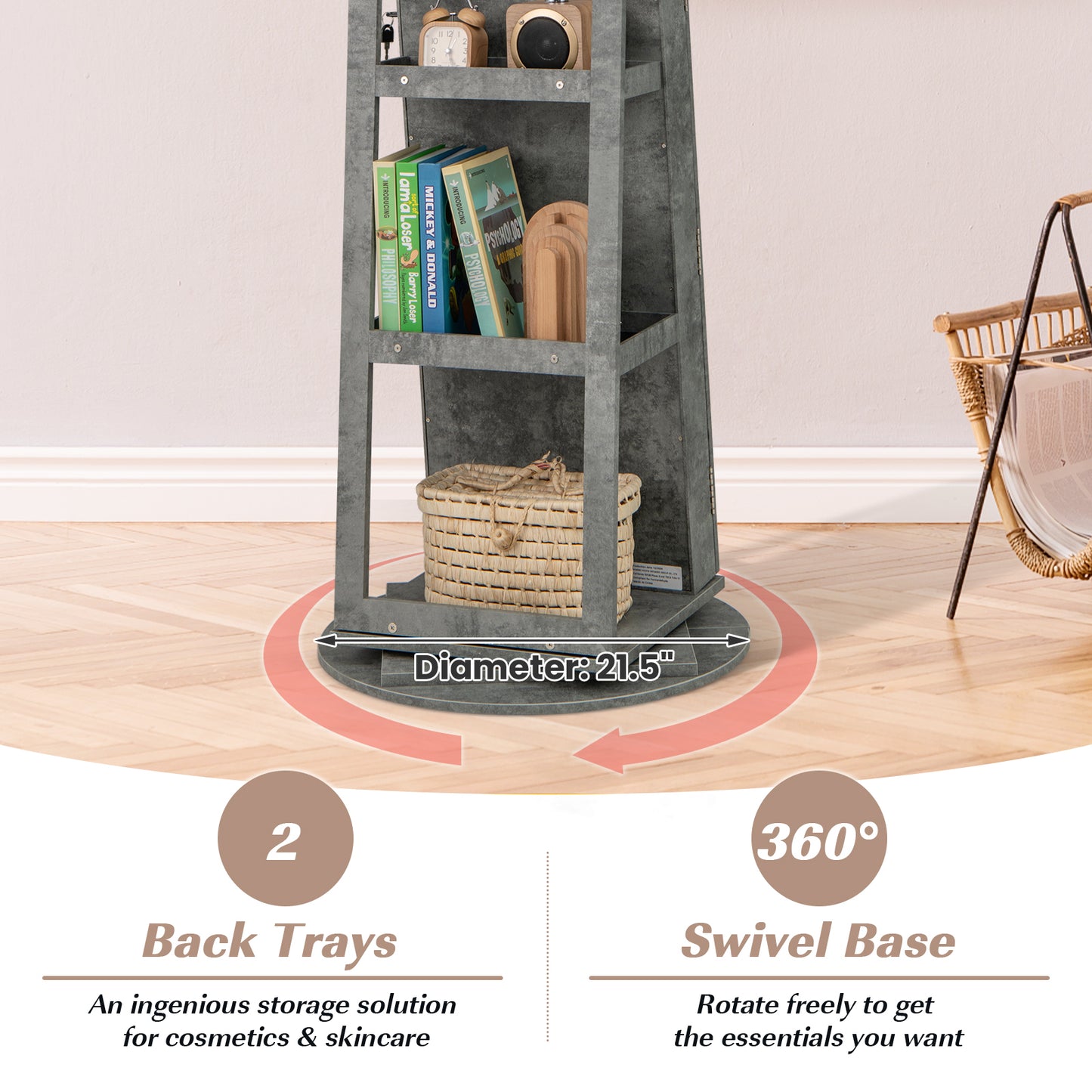 360° Rotating Mirrored Jewelry Cabinet Armoire 3 Color LED Modes Lockable-Green Kids Crystal