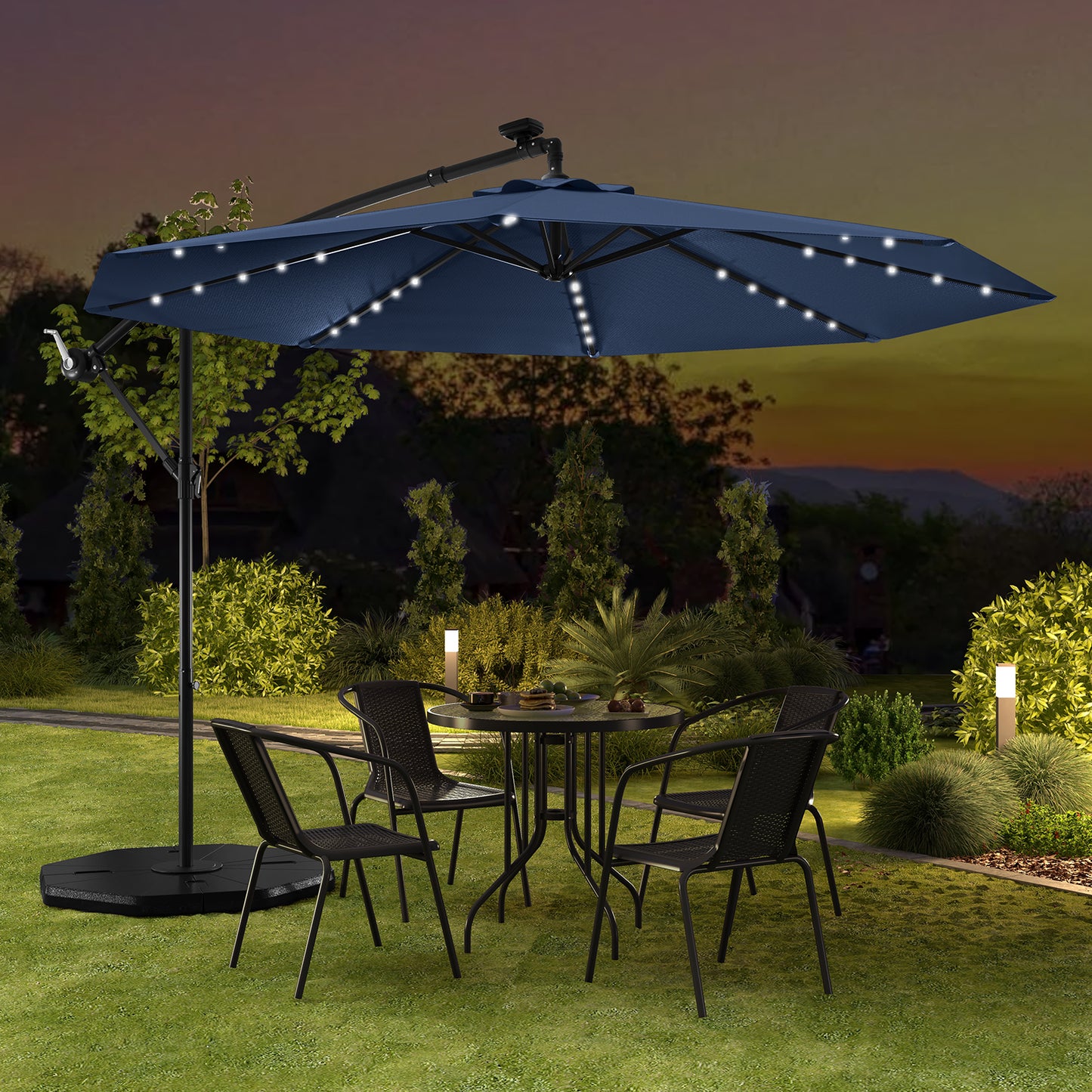 10 Ft Solar LED Offset Umbrella with 40 Lights and Cross Base for Patio-Blue Kids Crystal