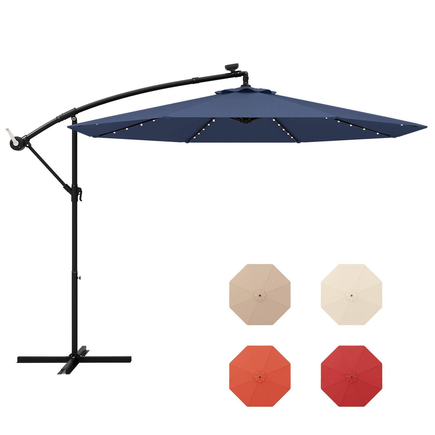 10 Ft Solar LED Offset Umbrella with 40 Lights and Cross Base for Patio-Blue Kids Crystal