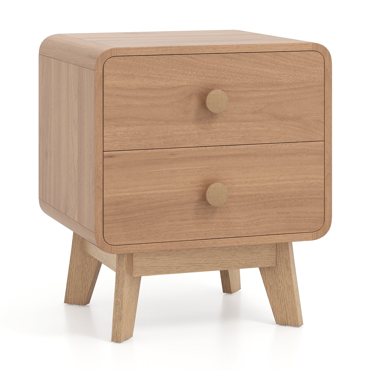 Nightstand with 2 Drawers Solid Rubber Wood Legs-Brown Kids Crystal