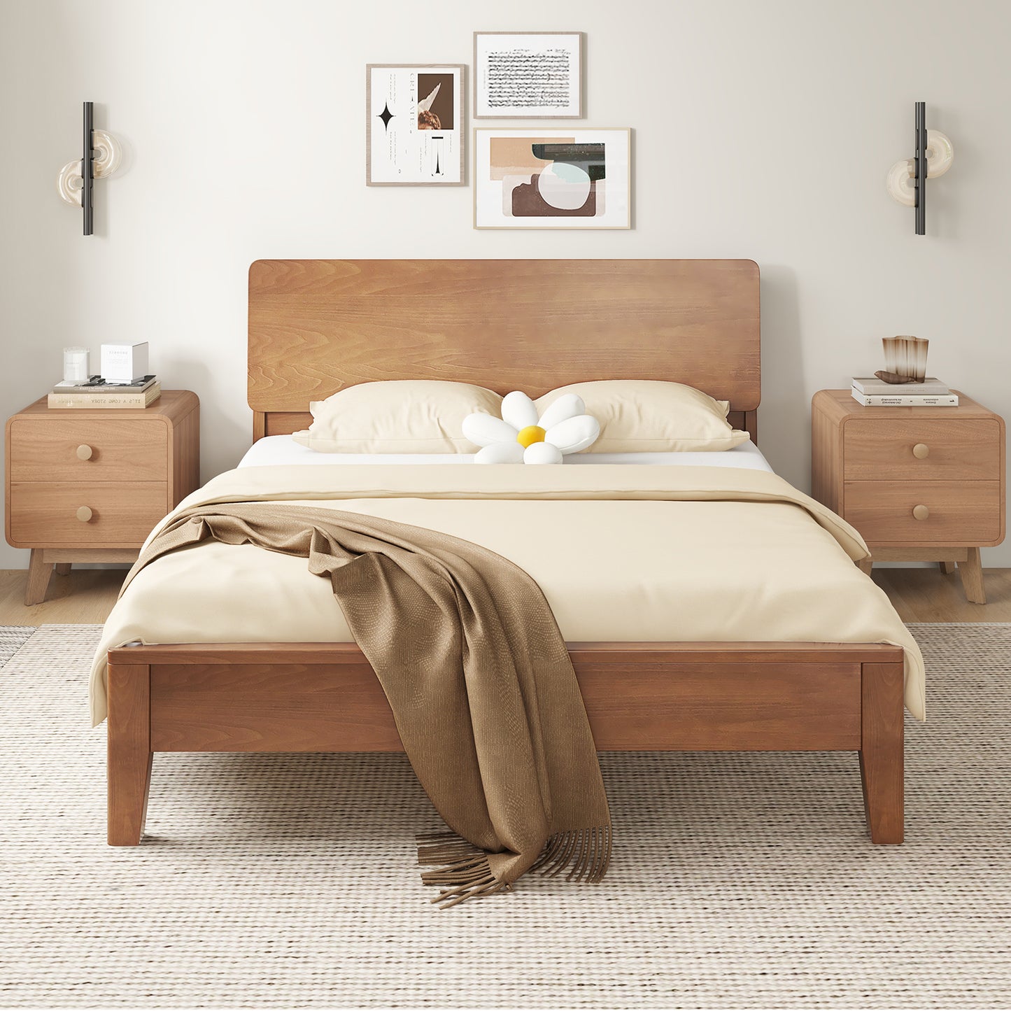 Nightstand with 2 Drawers Solid Rubber Wood Legs-Brown Kids Crystal