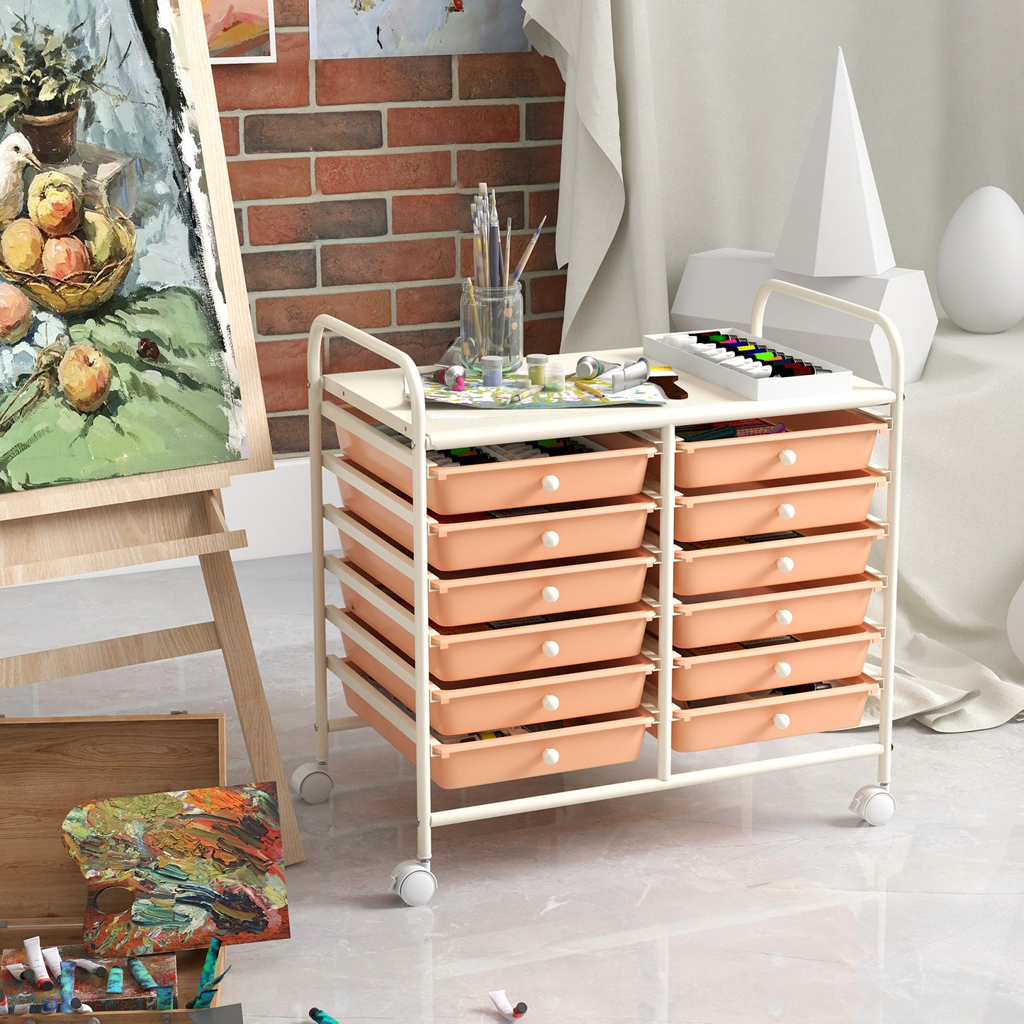 12 Drawers Rolling Storage Cart for Home and Office-Peach Kids Crystal