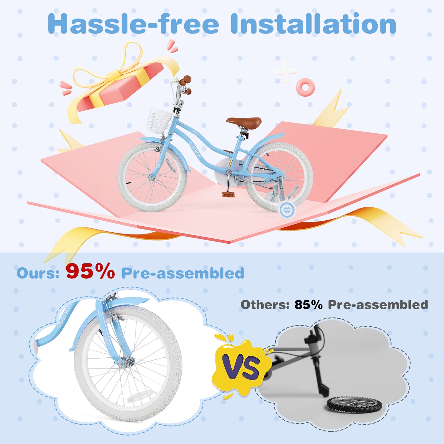 18 Inch Kids Bike with Adjustable Handlebar and Seat for 4-8 Year Old Kids Crystal