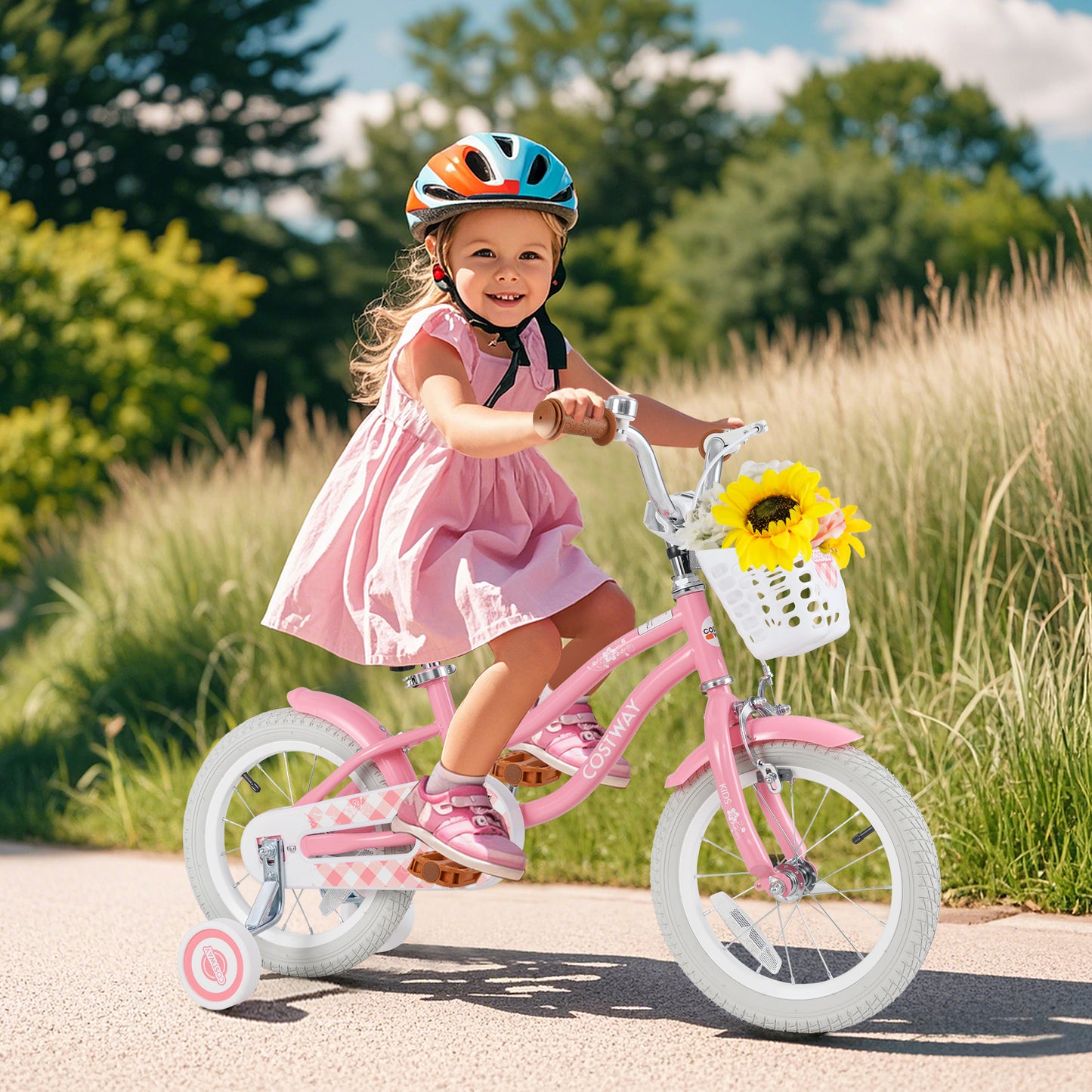 14 Inch Kids Bike with Training Wheels and Basket for Boys Girls 3-5 Years Old-14 inches Kids Crystal