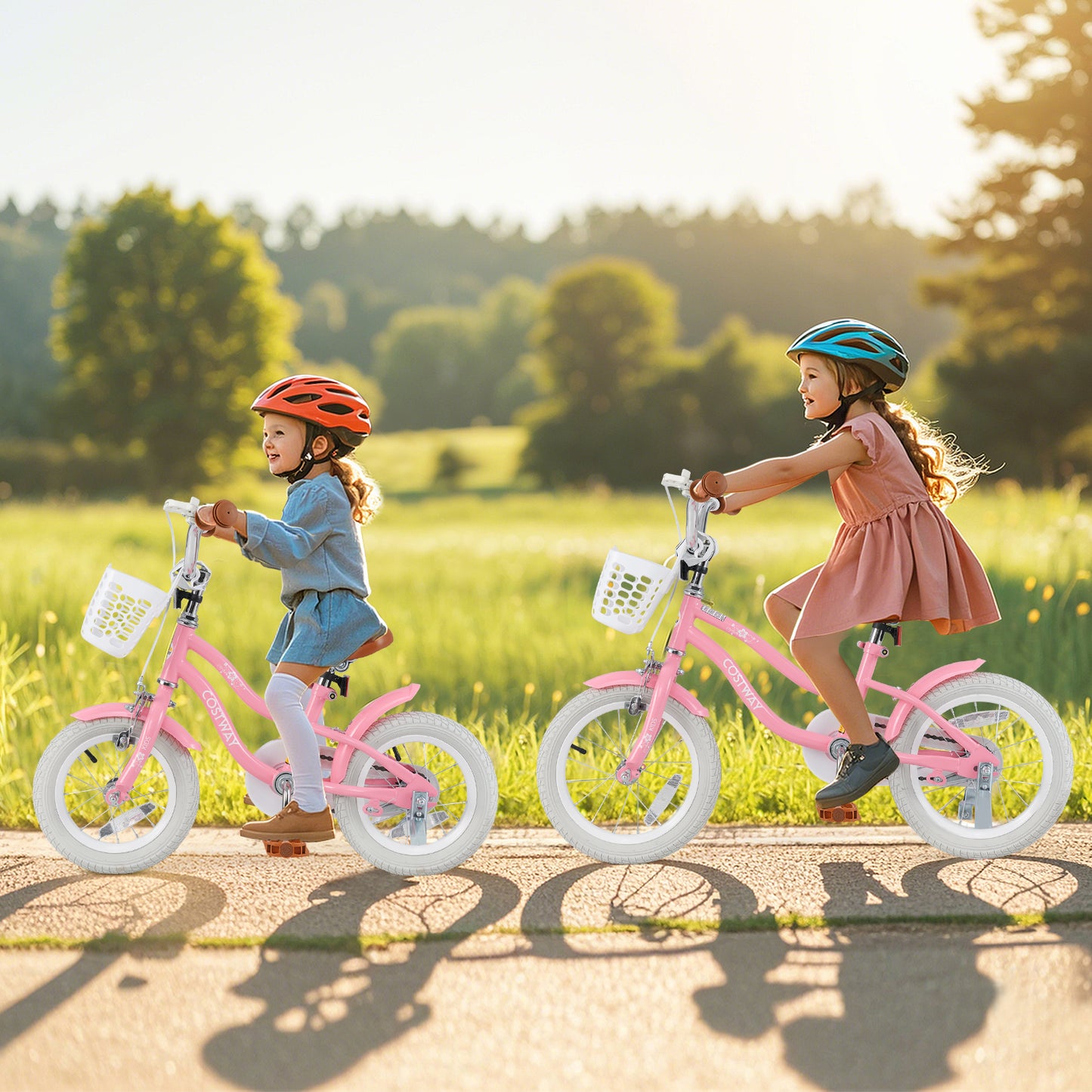 14 Inch Kids Bike with Training Wheels and Basket for Boys Girls 3-5 Years Old-14 inches Kids Crystal