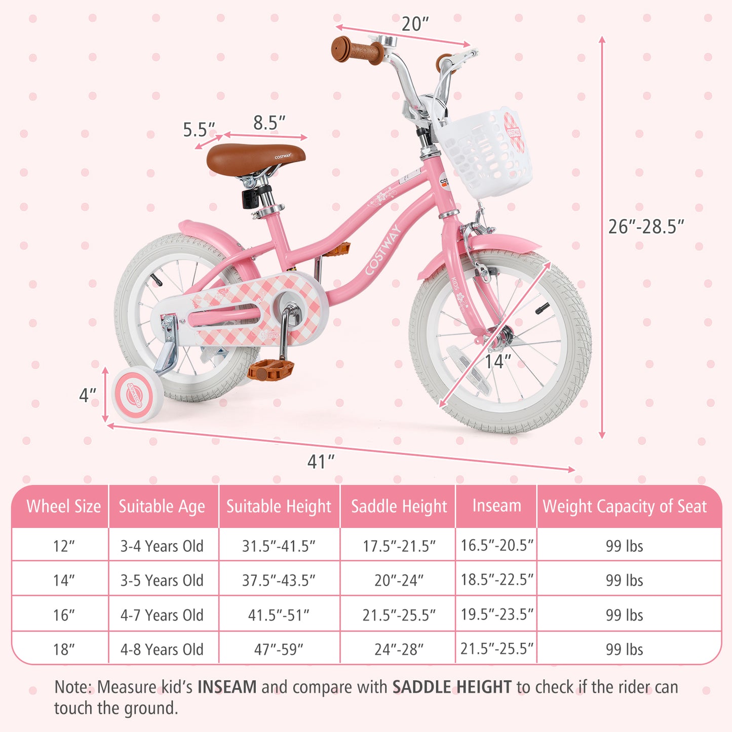 14 Inch Kids Bike with Training Wheels and Basket for Boys Girls 3-5 Years Old-14 inches Kids Crystal