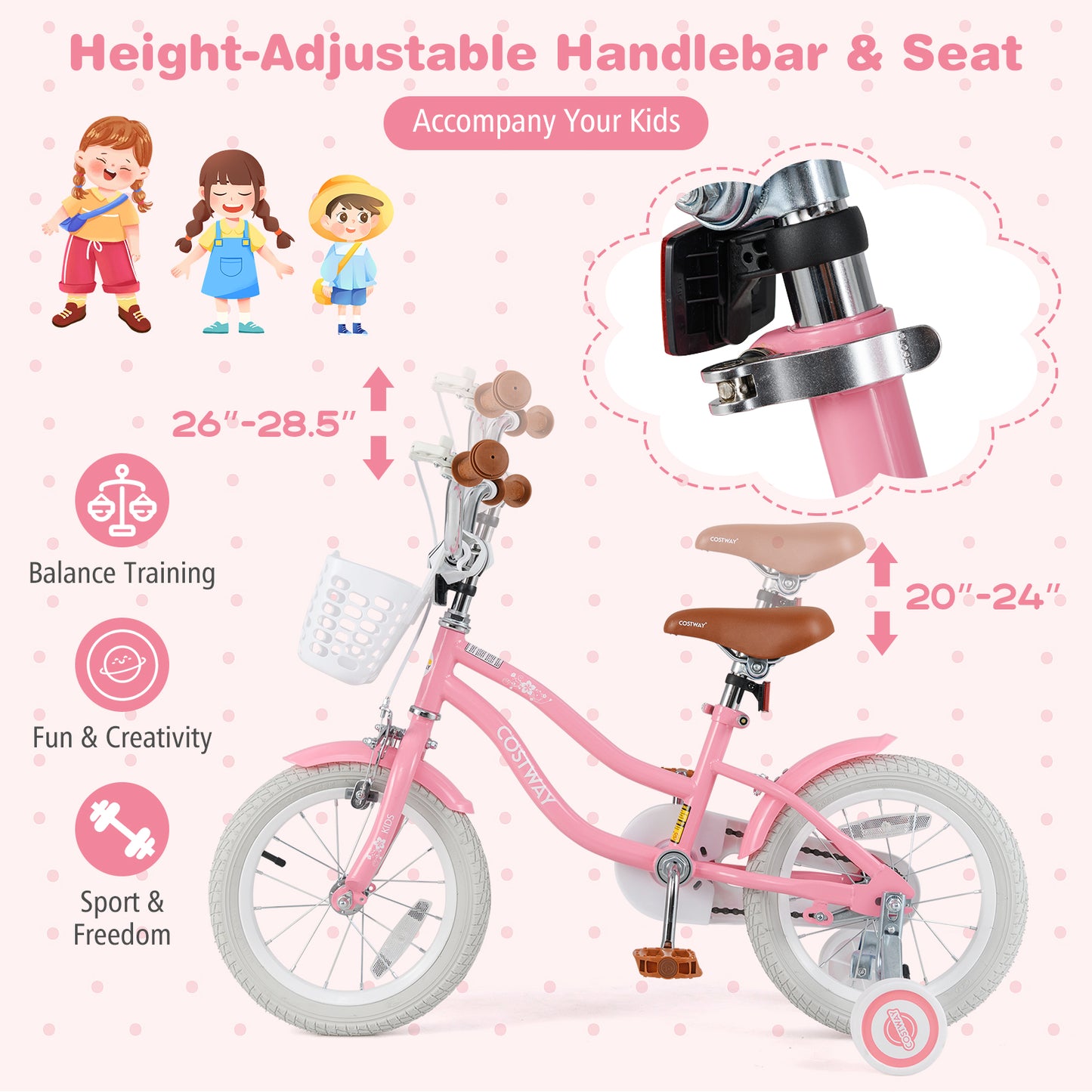 14 Inch Kids Bike with Training Wheels and Basket for Boys Girls 3-5 Years Old-14 inches Kids Crystal