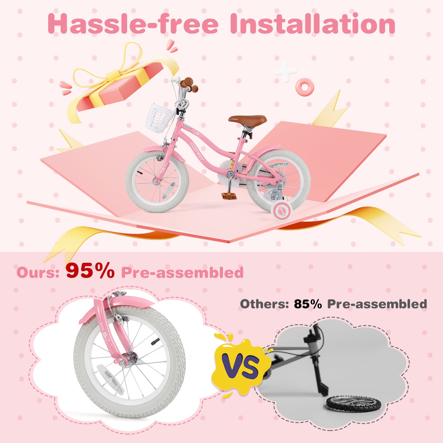 14 Inch Kids Bike with Training Wheels and Basket for Boys Girls 3-5 Years Old-14 inches Kids Crystal
