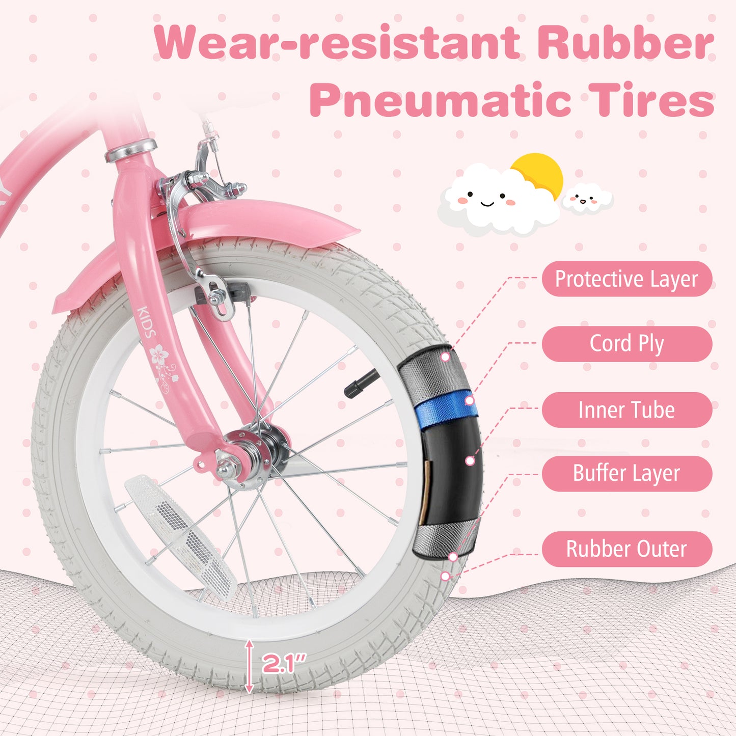 14 Inch Kids Bike with Training Wheels and Basket for Boys Girls 3-5 Years Old-14 inches Kids Crystal