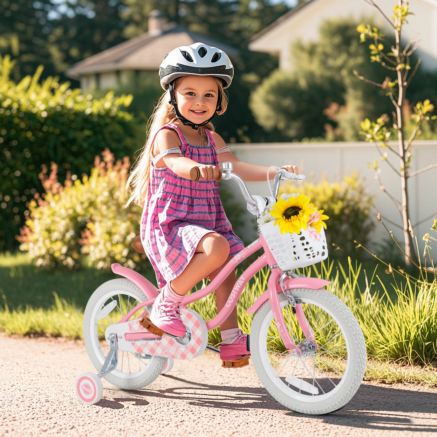 16 Inch Kids Bike with Training Wheels and Basket for Boys Girls 4-7 Years Old-16 inches Kids Crystal