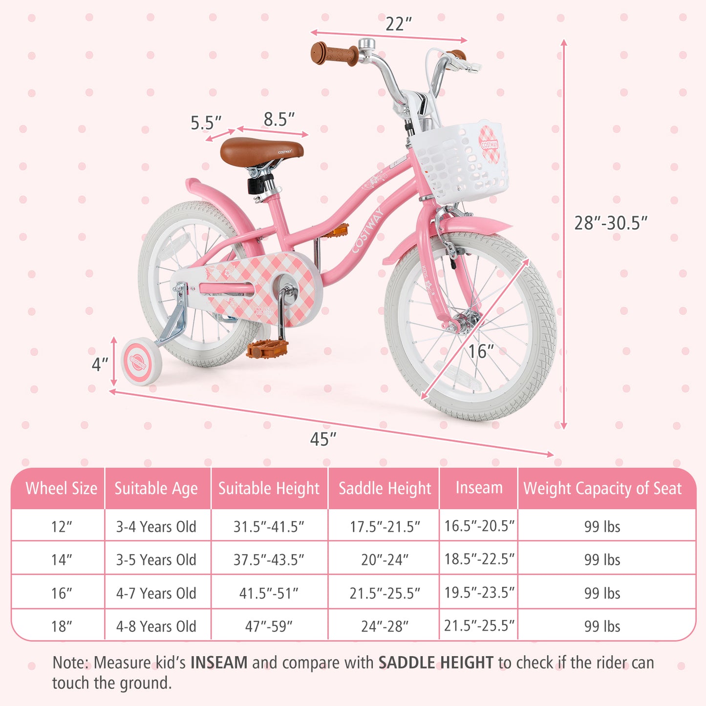 16 Inch Kids Bike with Training Wheels and Basket for Boys Girls 4-7 Years Old-16 inches Kids Crystal