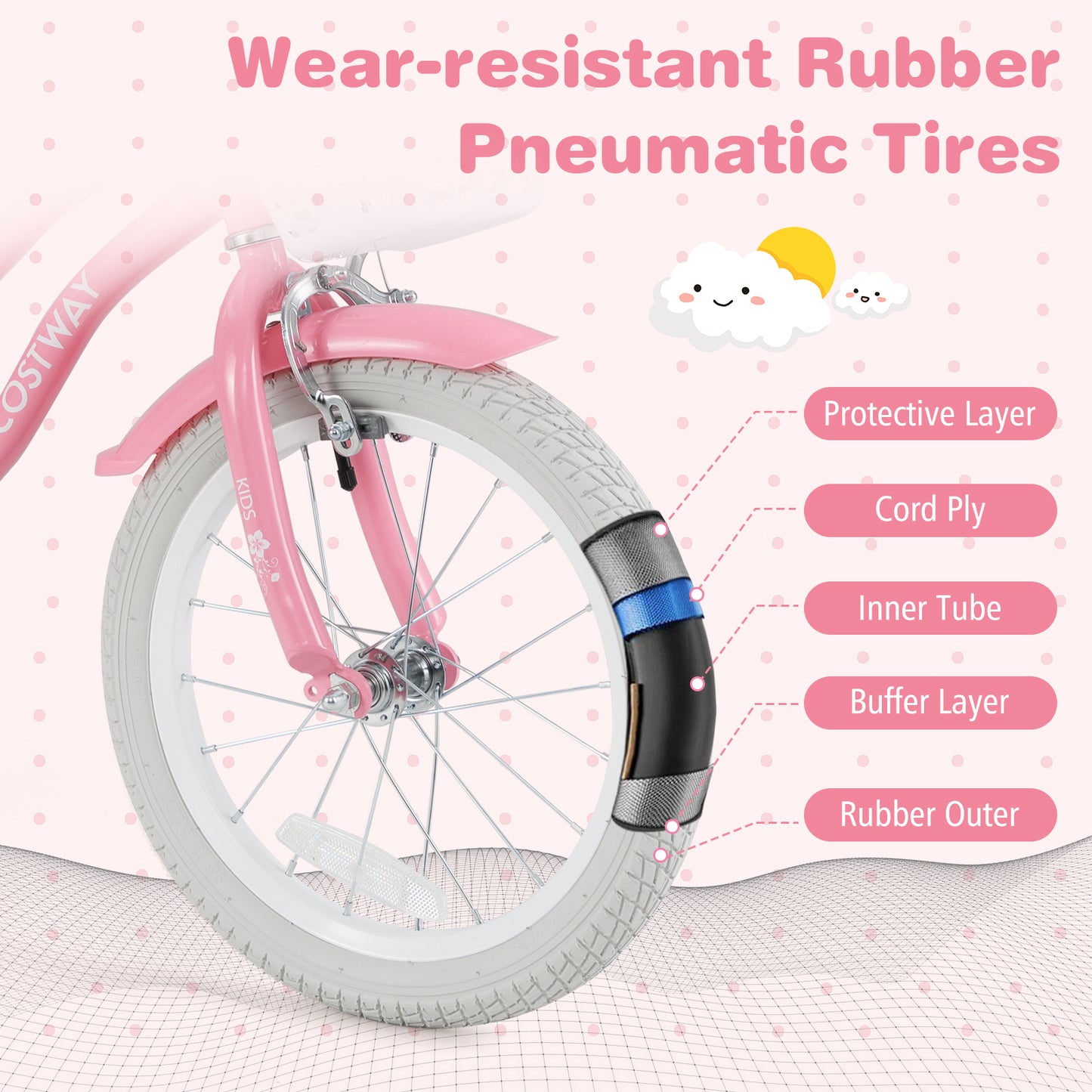 16 Inch Kids Bike with Training Wheels and Basket for Boys Girls 4-7 Years Old-16 inches Kids Crystal