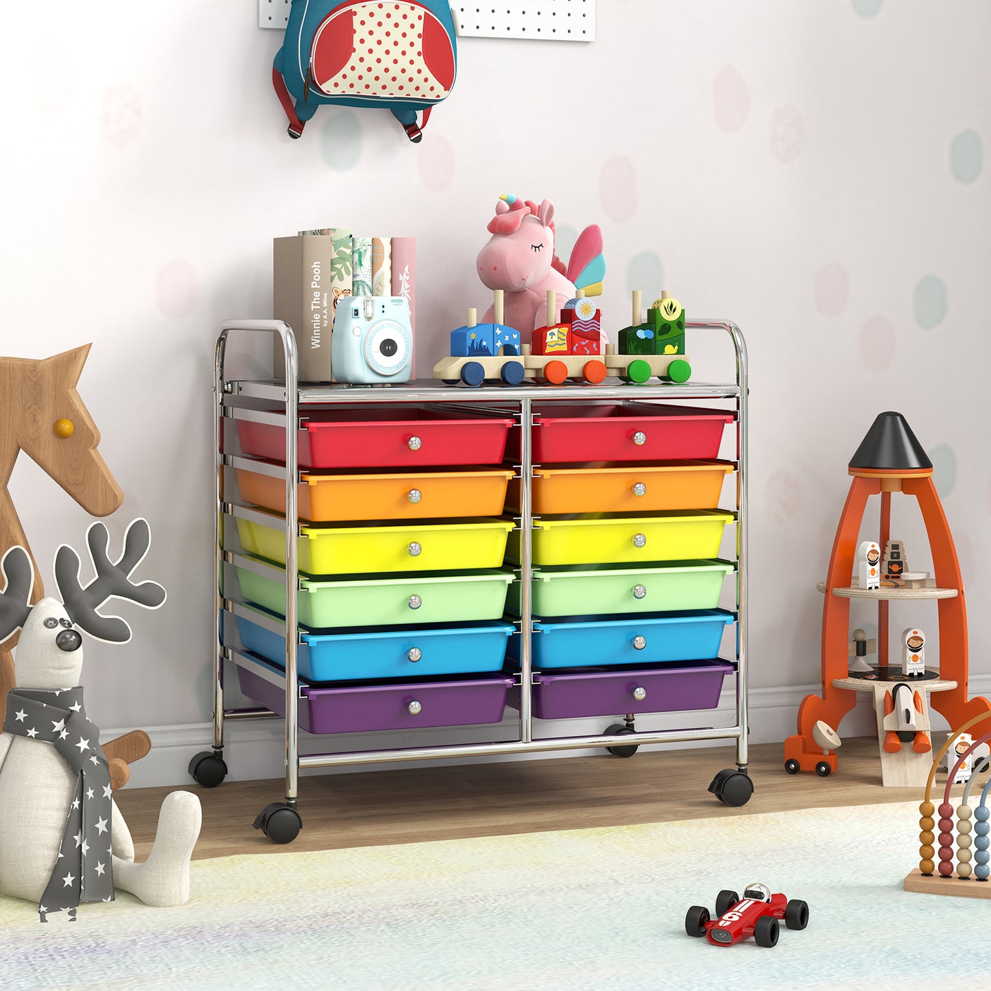 12 Drawers Rolling Storage Cart for Home and Office-Multicolor Kids Crystal