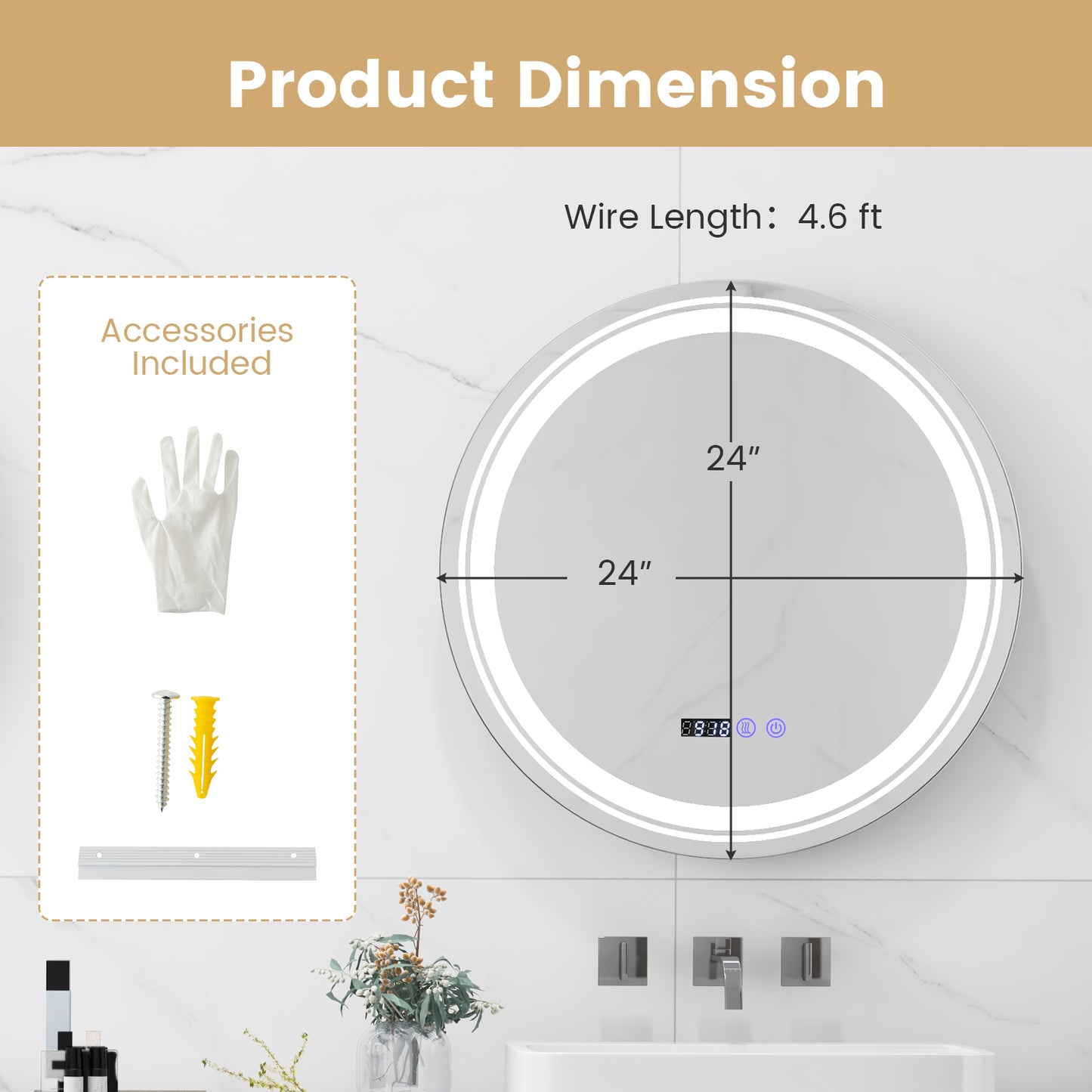Anti-Fog Round Led Bathroom Mirror with 3 Color LED Lights-S Kids Crystal