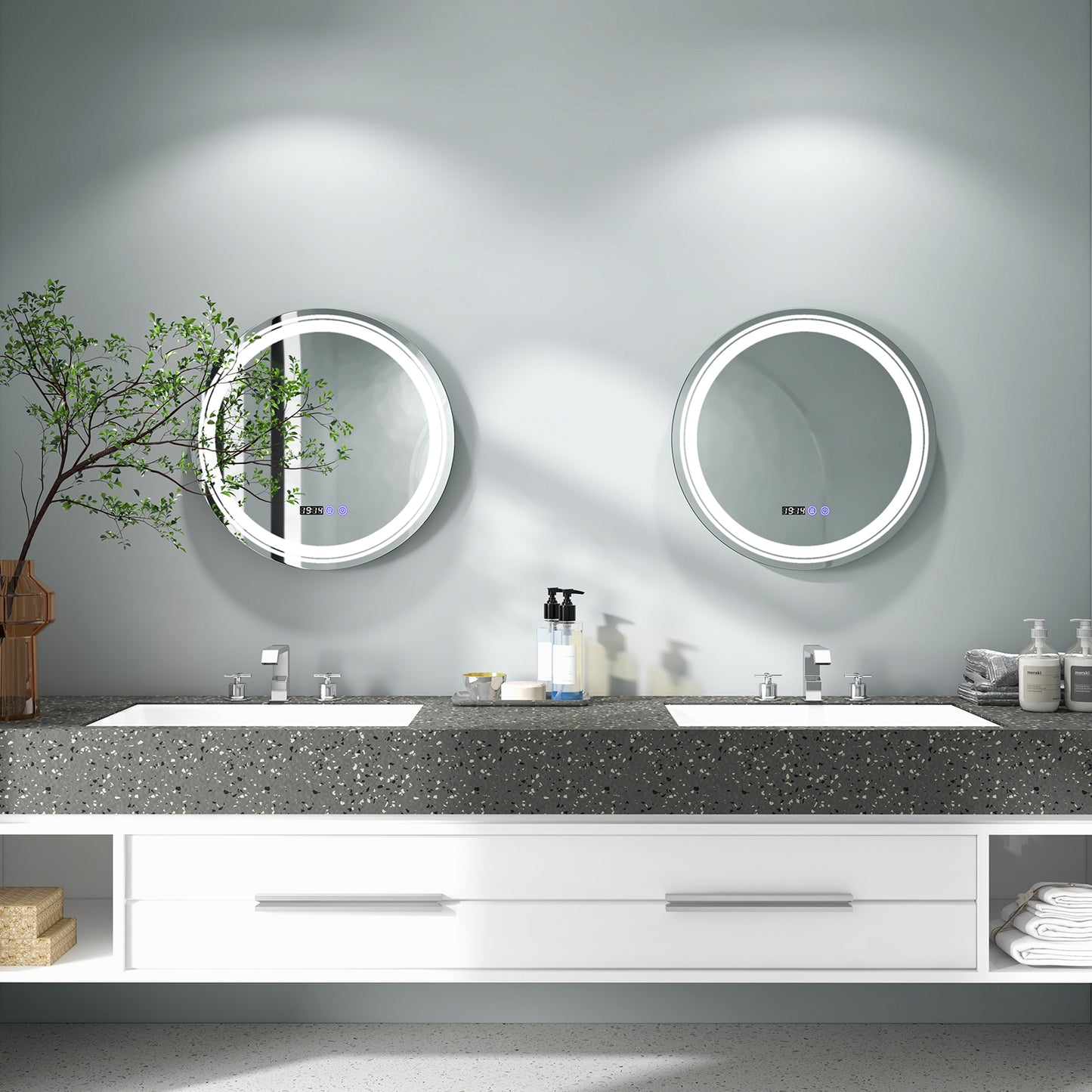 Anti-Fog Round Led Bathroom Mirror with 3 Color LED Lights-S Kids Crystal