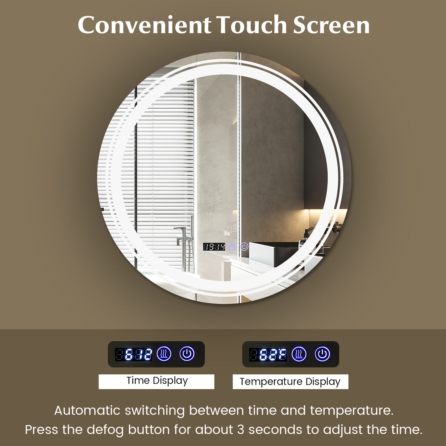 Anti-Fog Round Led Bathroom Mirror with 3 Color LED Lights-S Kids Crystal