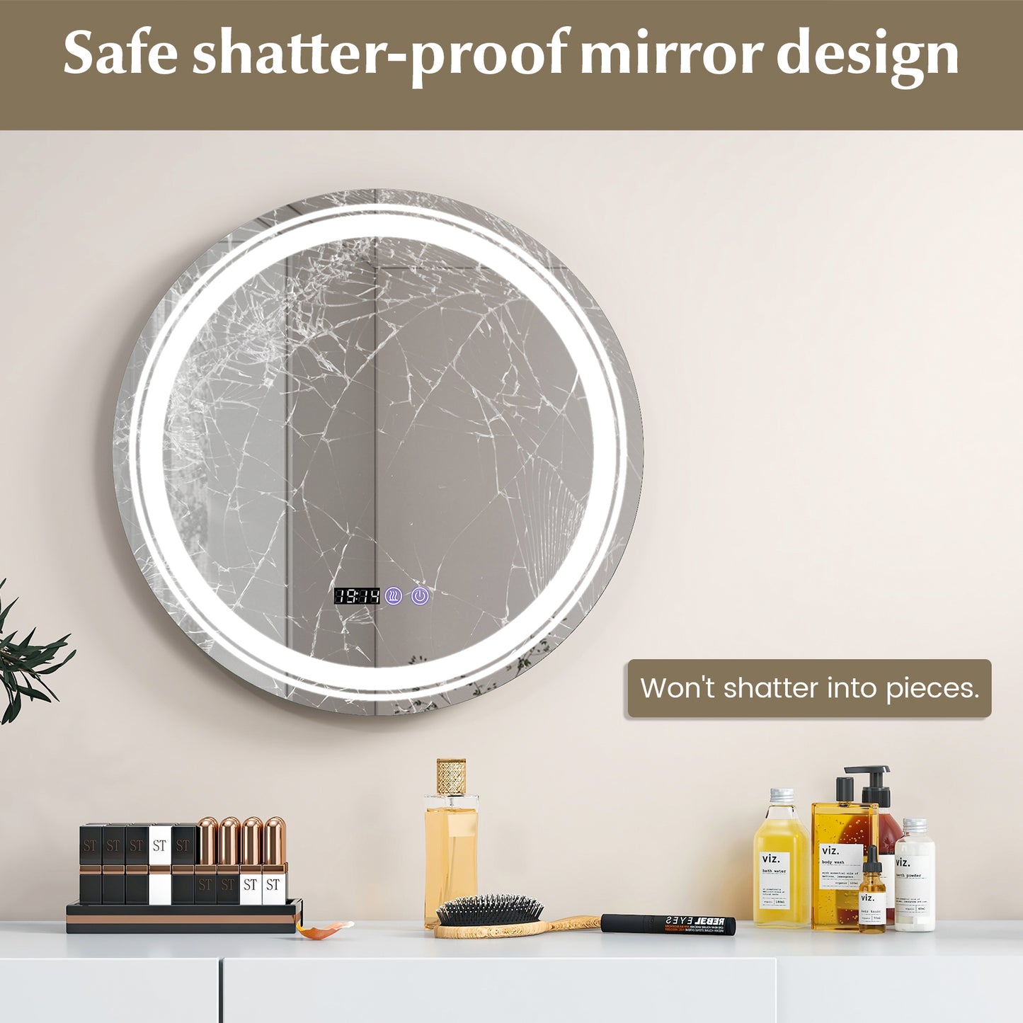 Anti-Fog Round Led Bathroom Mirror with 3 Color LED Lights-S Kids Crystal