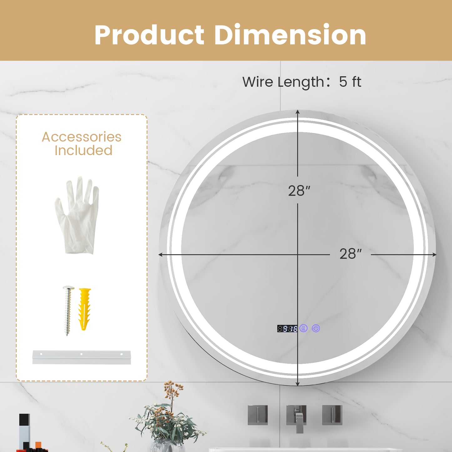 Anti-Fog Round Led Bathroom Mirror with 3 Color LED Lights-M Kids Crystal