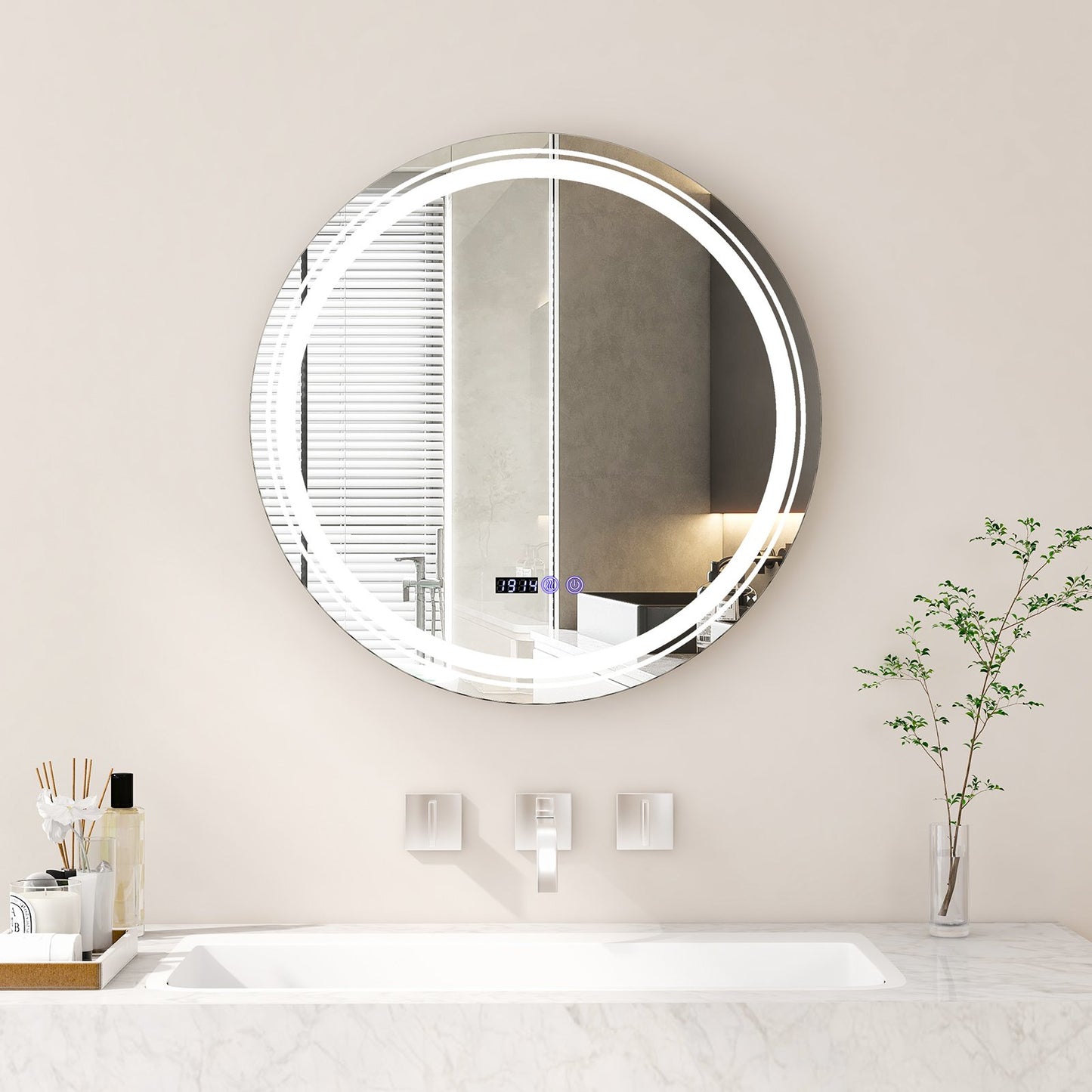 Anti-Fog Round Led Bathroom Mirror with 3 Color LED Lights-M Kids Crystal