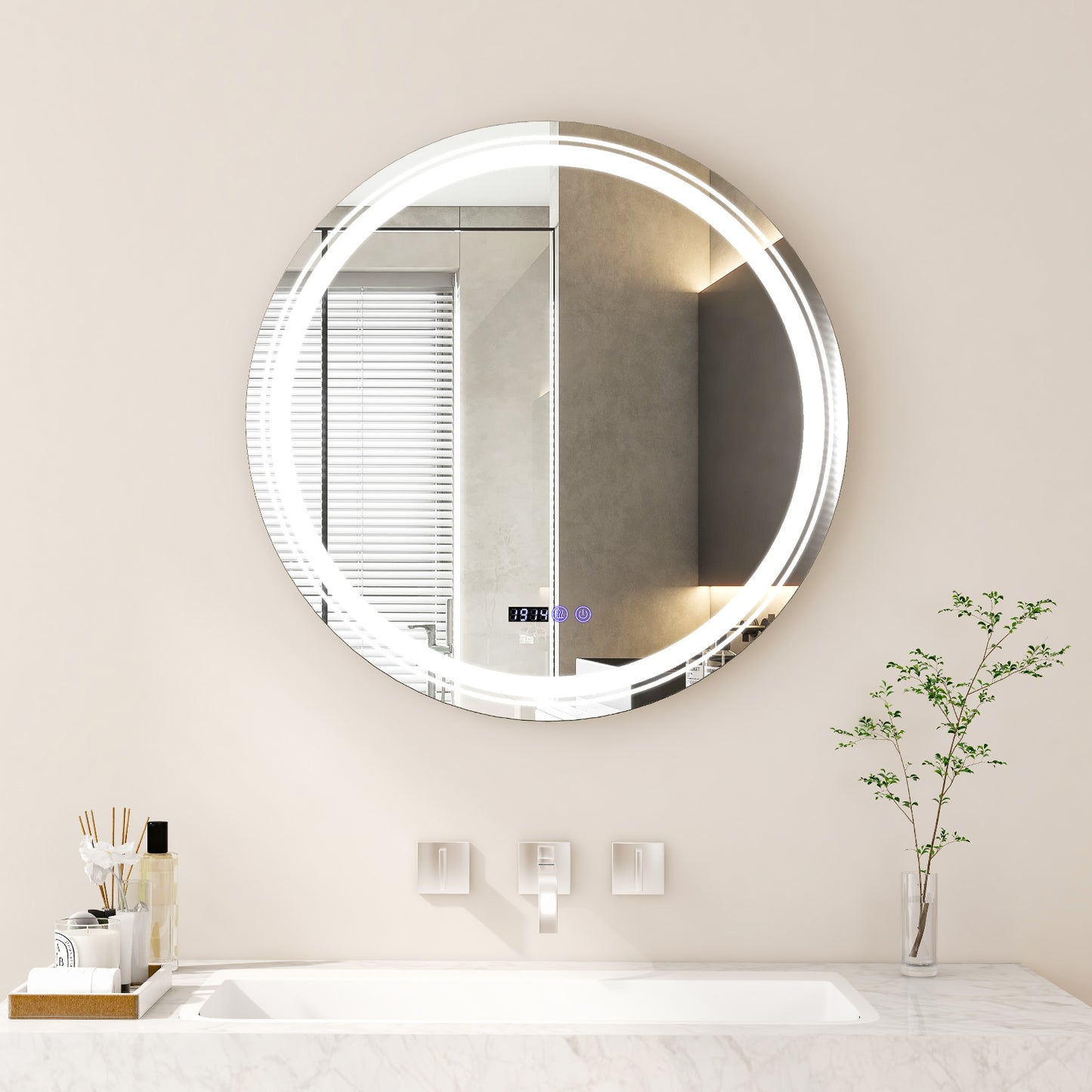 Anti-Fog Round Led Bathroom Mirror with 3 Color LED Lights-L Kids Crystal