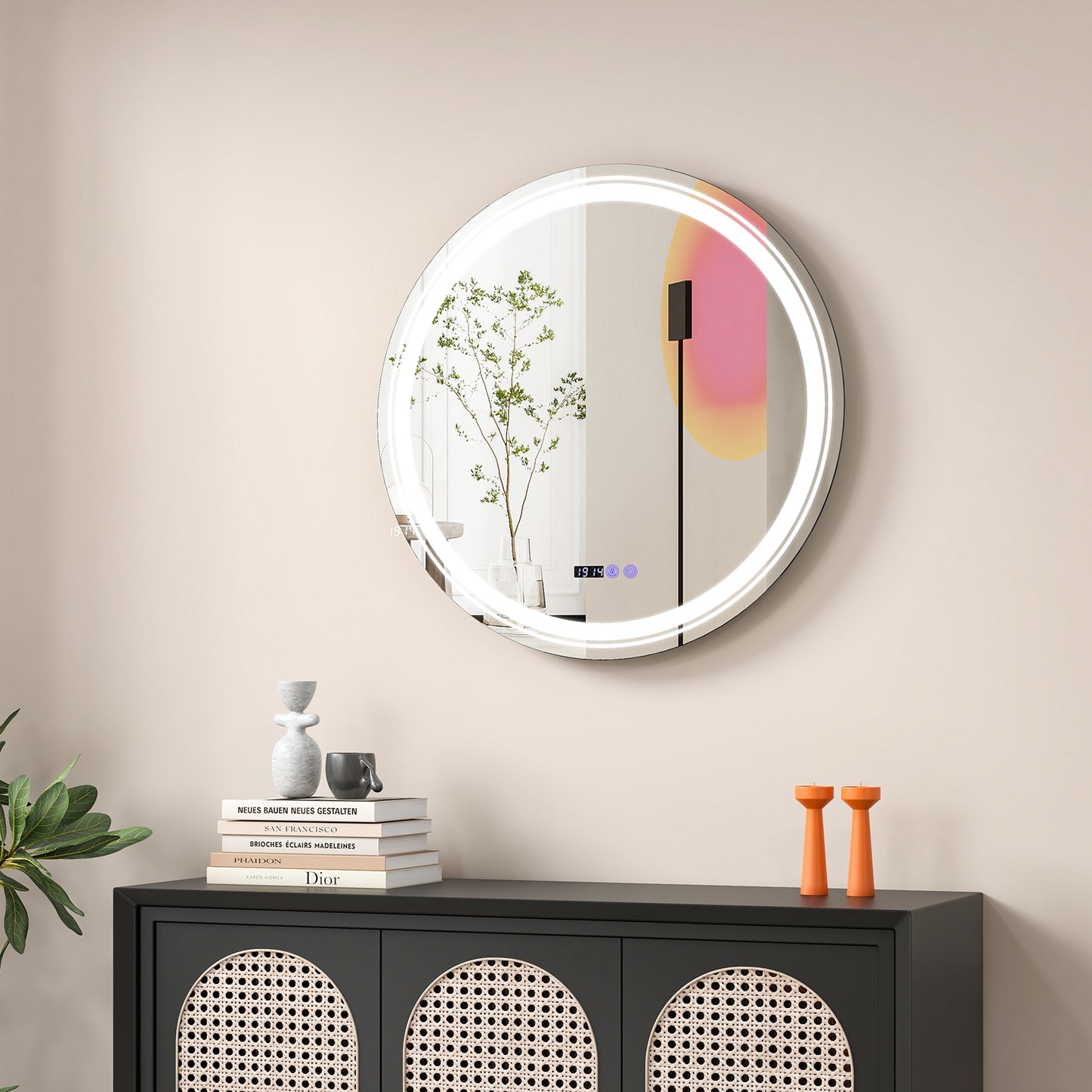 Anti-Fog Round Led Bathroom Mirror with 3 Color LED Lights-L Kids Crystal