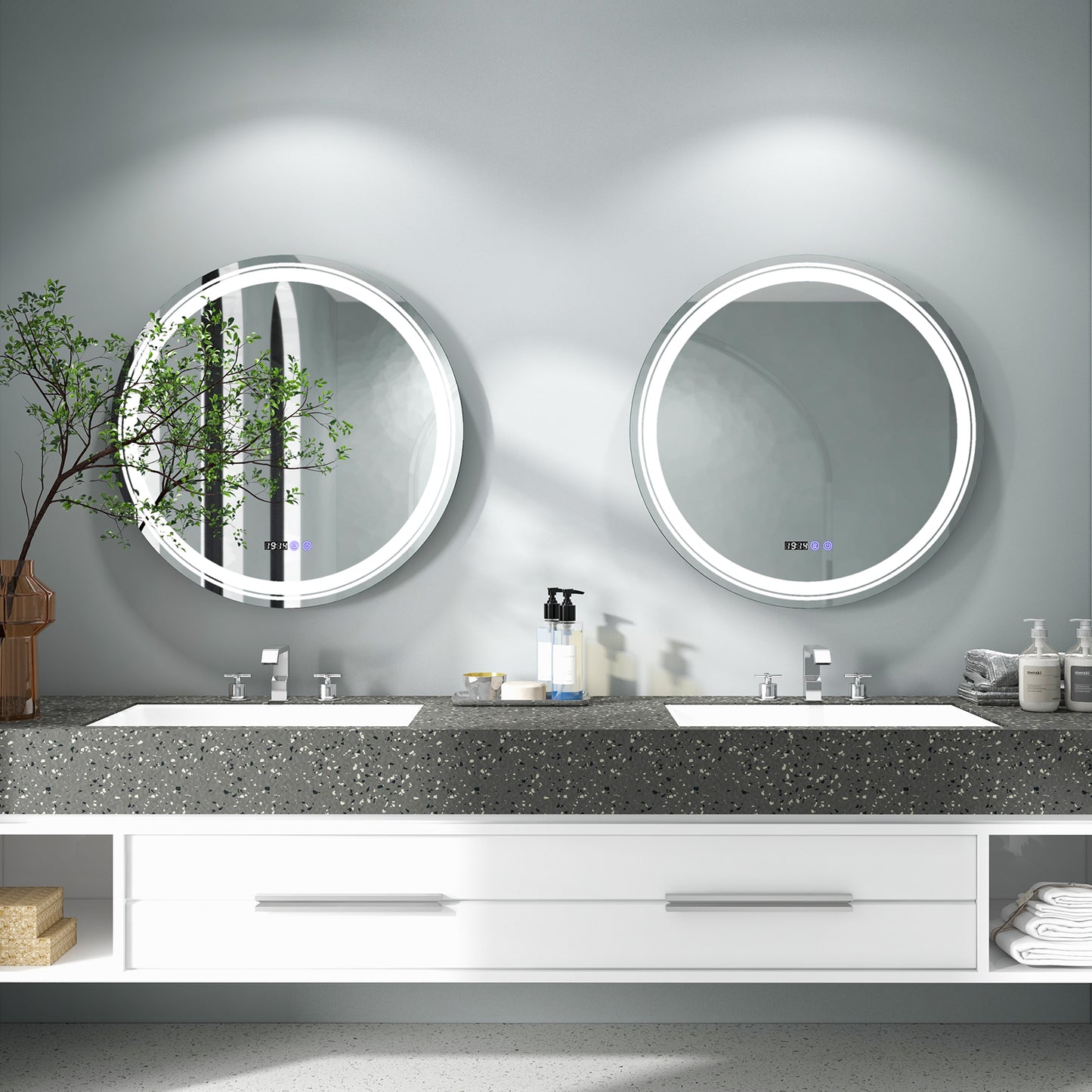 Anti-Fog Round Led Bathroom Mirror with 3 Color LED Lights-L Kids Crystal