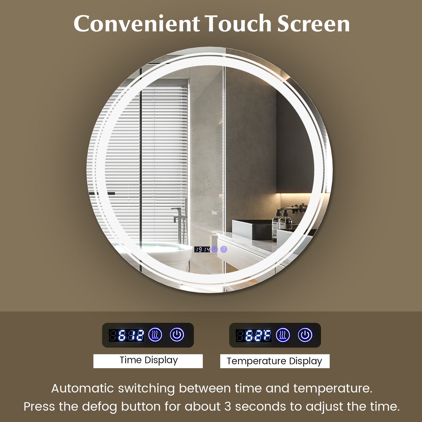 Anti-Fog Round Led Bathroom Mirror with 3 Color LED Lights-L Kids Crystal
