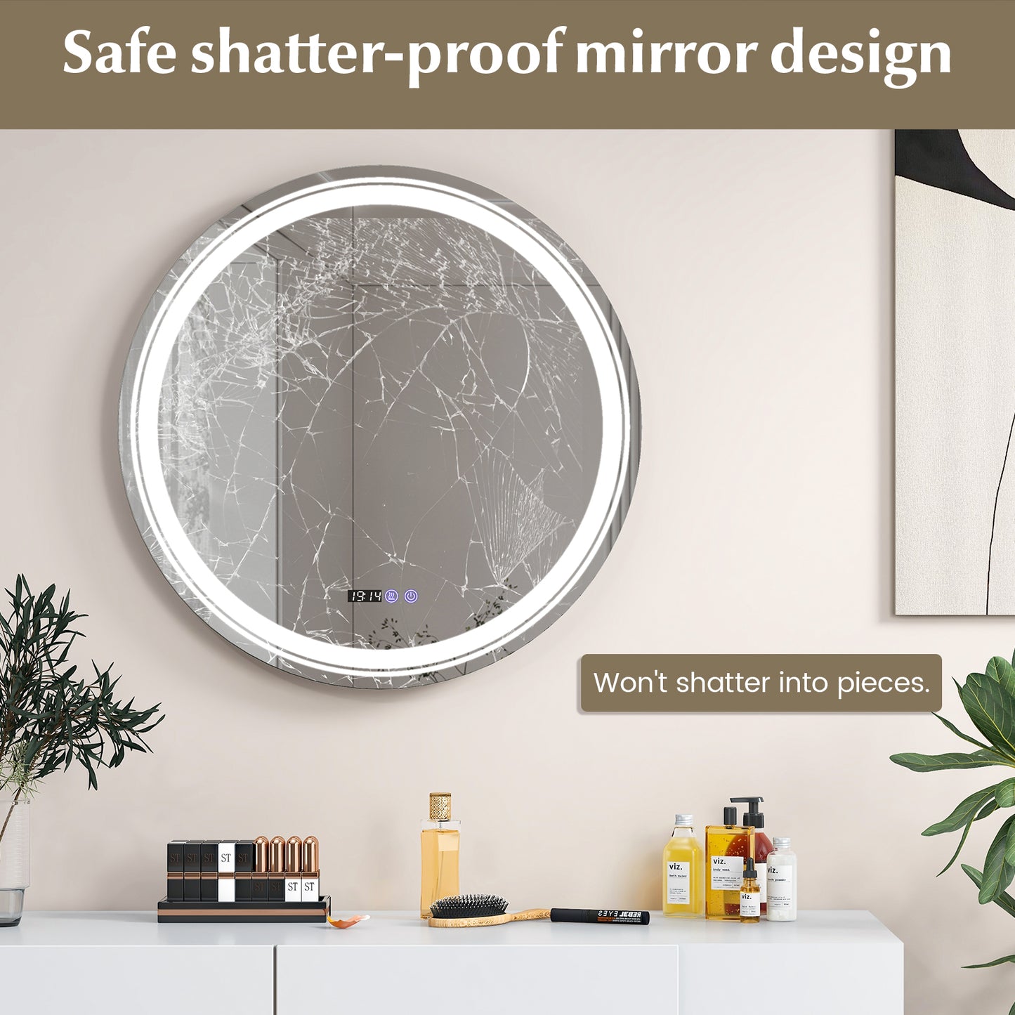 Anti-Fog Round Led Bathroom Mirror with 3 Color LED Lights-L Kids Crystal