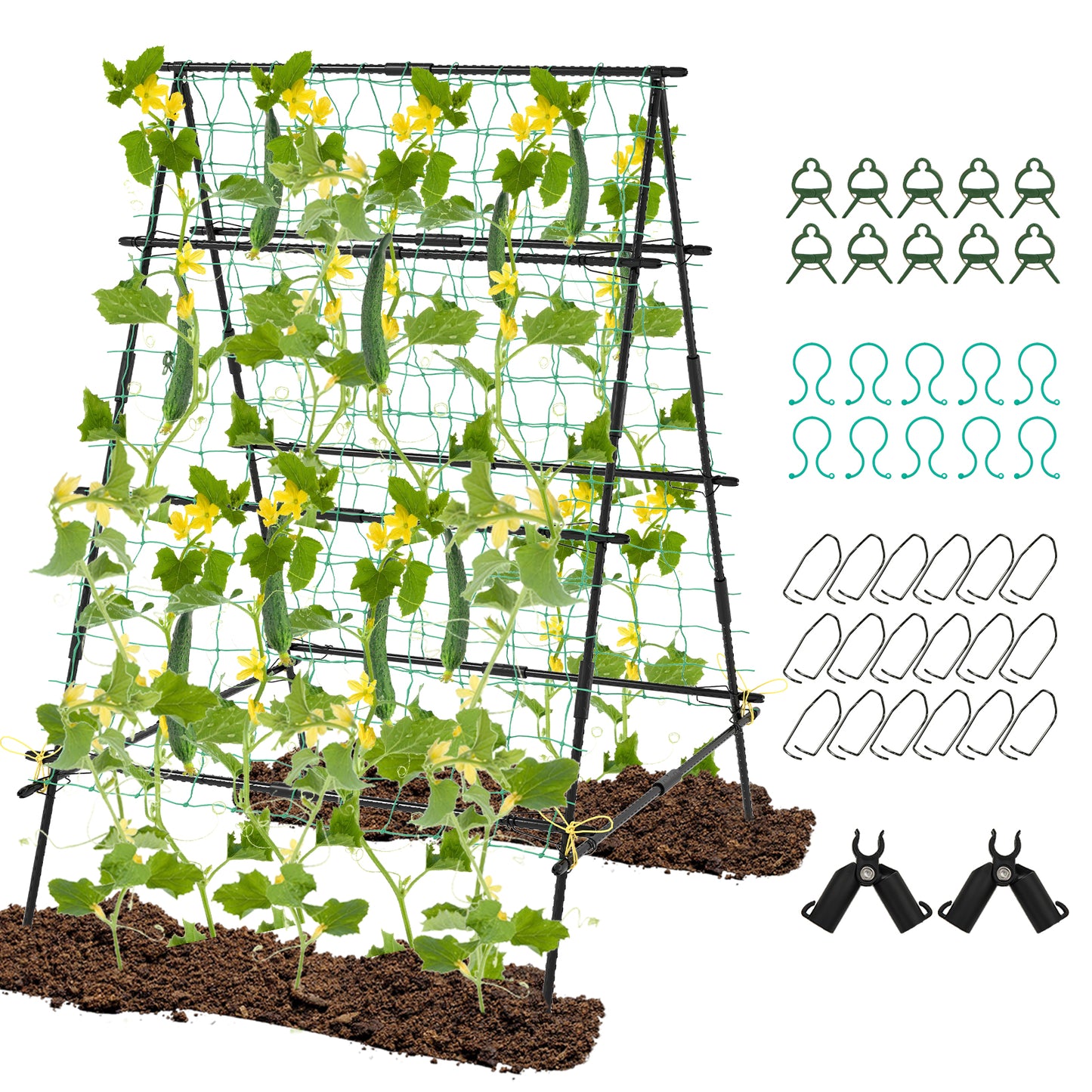 A-Frame Garden Cucumber Trellis with Netting for Climbing Plants Outdoor-Black Kids Crystal
