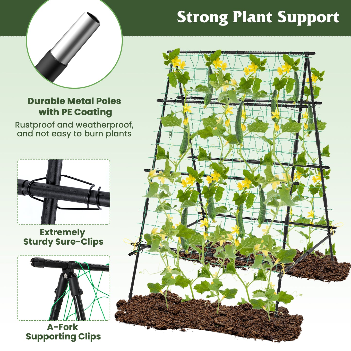 A-Frame Garden Cucumber Trellis with Netting for Climbing Plants Outdoor-Black Kids Crystal
