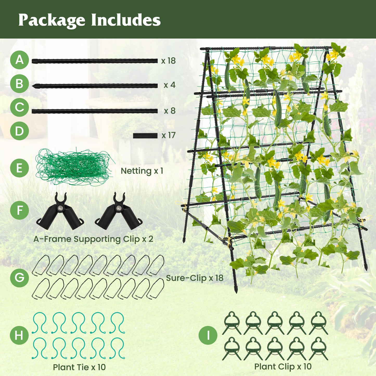 A-Frame Garden Cucumber Trellis with Netting for Climbing Plants Outdoor-Black Kids Crystal