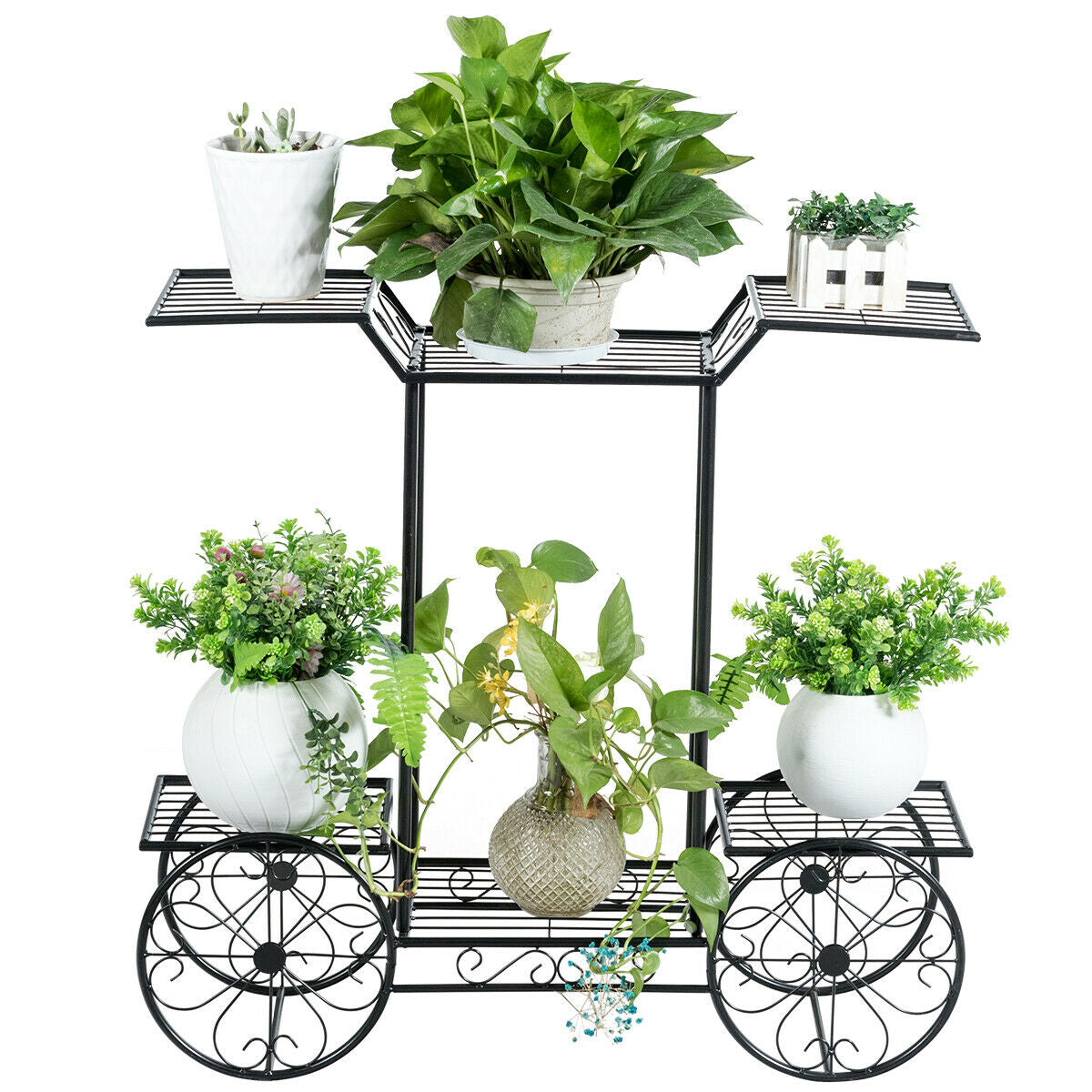 6-Tier Garden Cart Flower Rack Display Decor Pot Plant Holder Kids Crystal