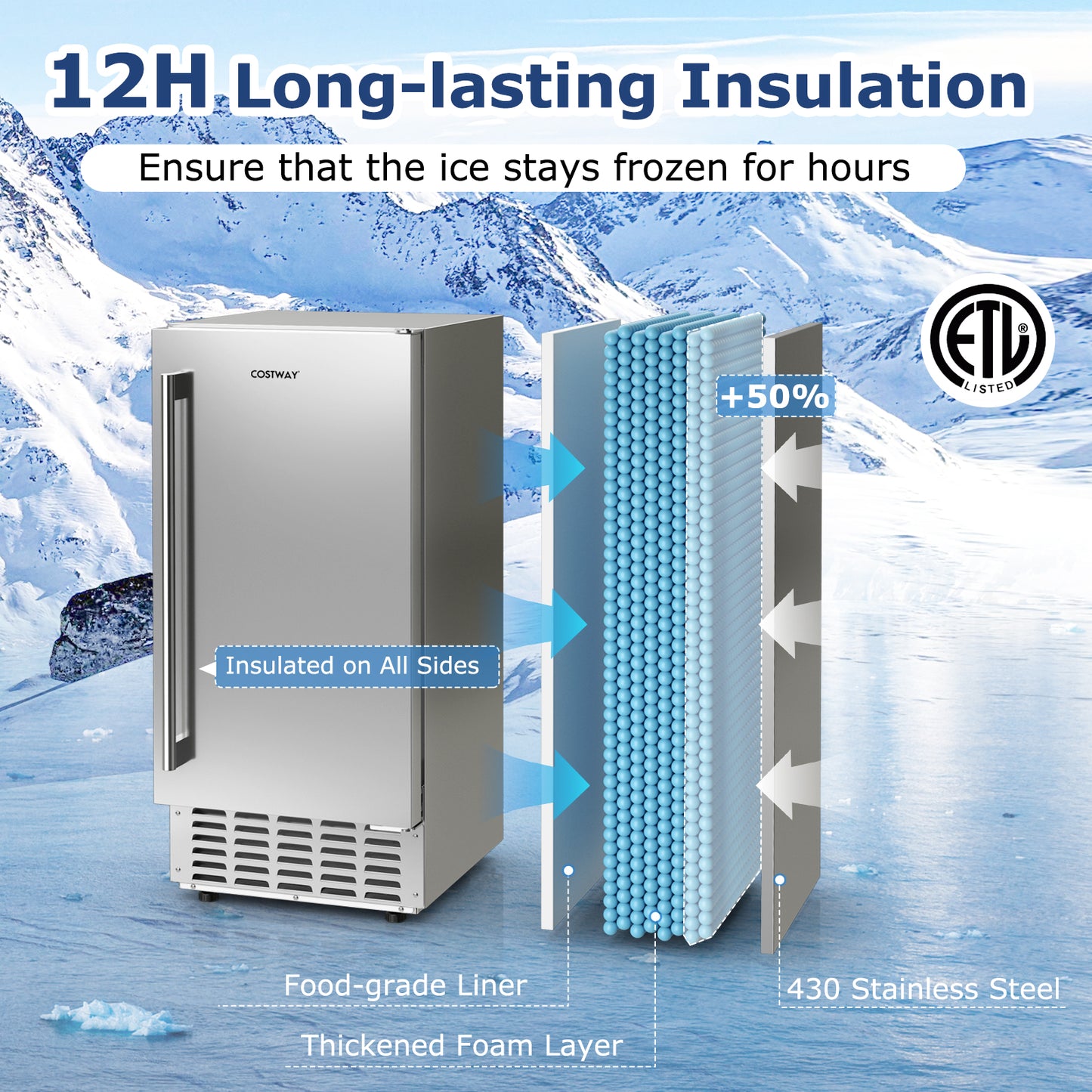 Under Counter Nugget Ice Maker with Self-Cleaning and 24H Timer-Silver Kids Crystal